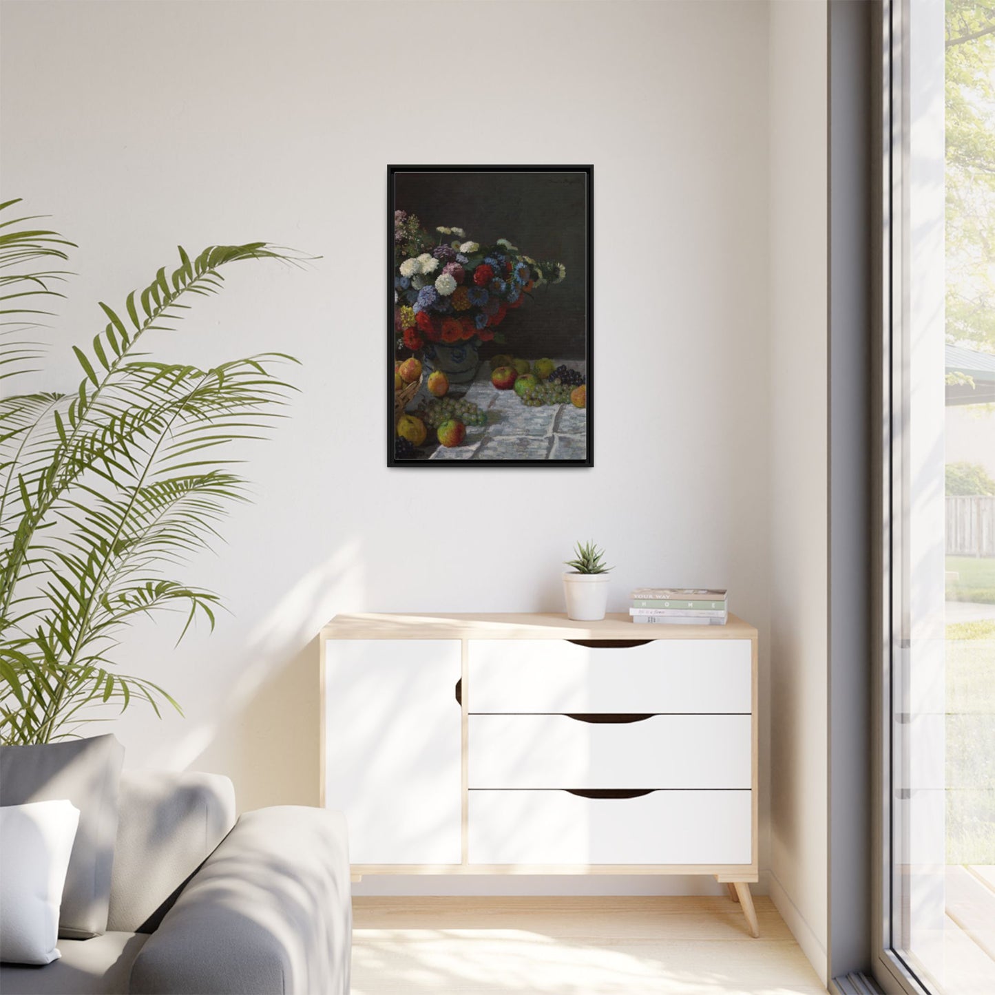 Still Life with Flowers and Fruit - Monet, Matte Canvas, Black Frame