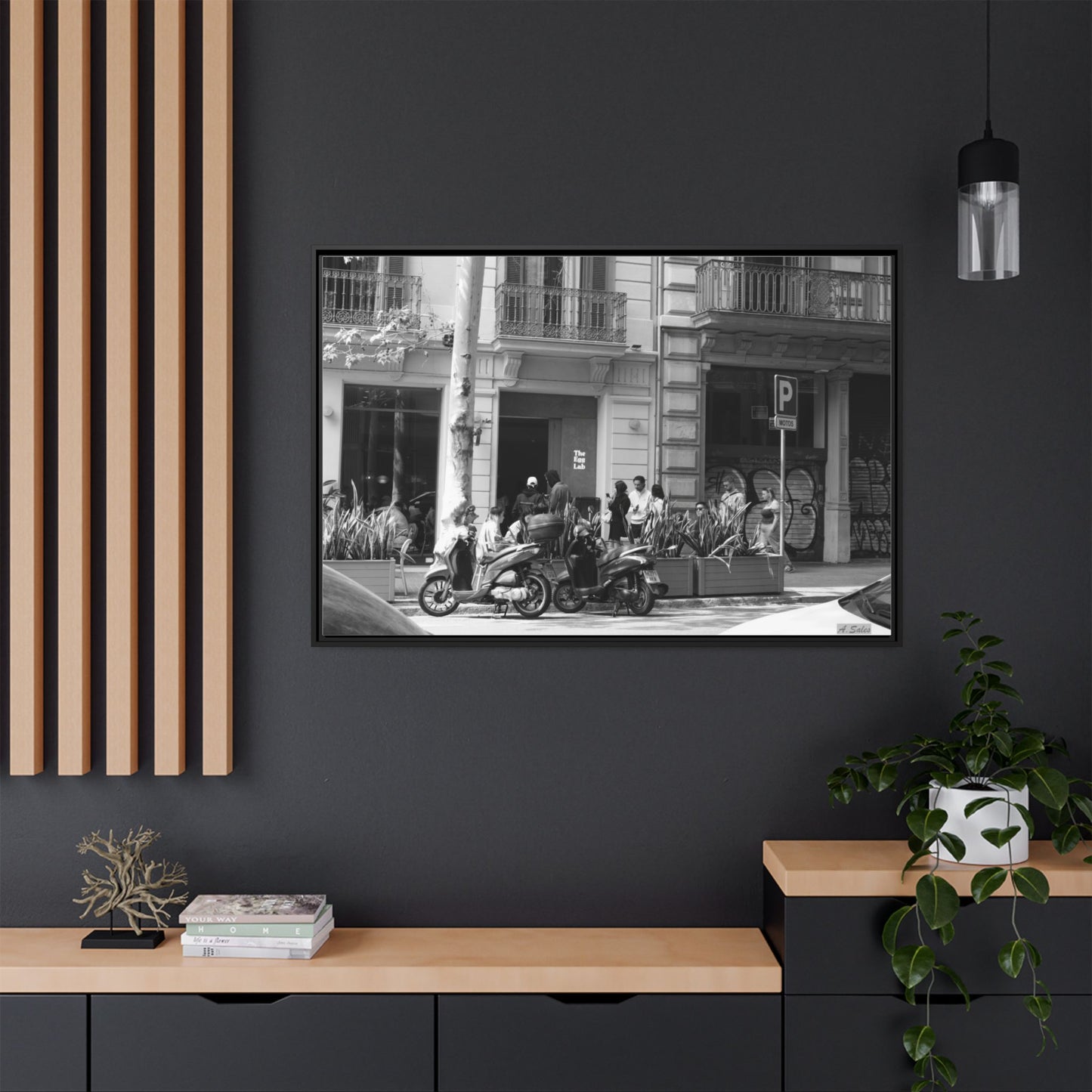 Brunch Queue Barcelona, Matte Canvas, Black Frame