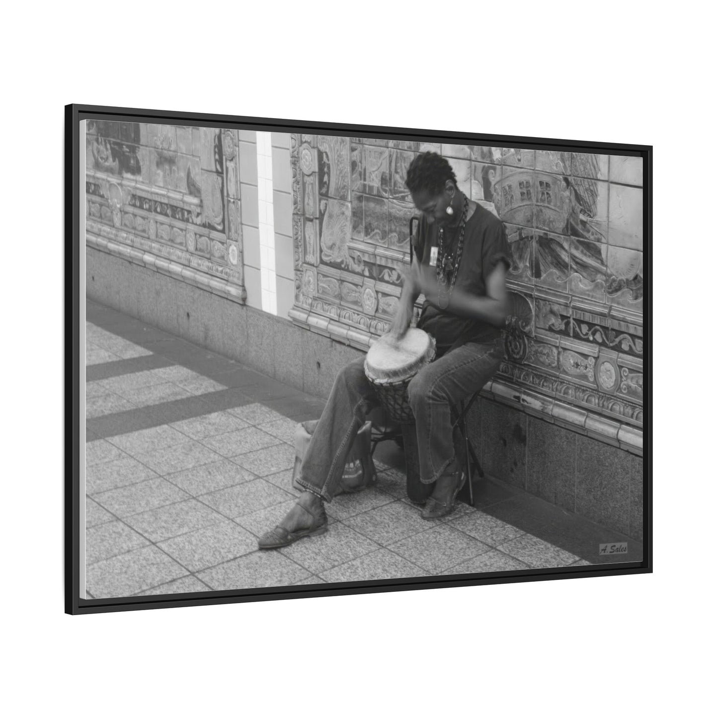 Subway Busker New York, Matte Canvas, Black Frame