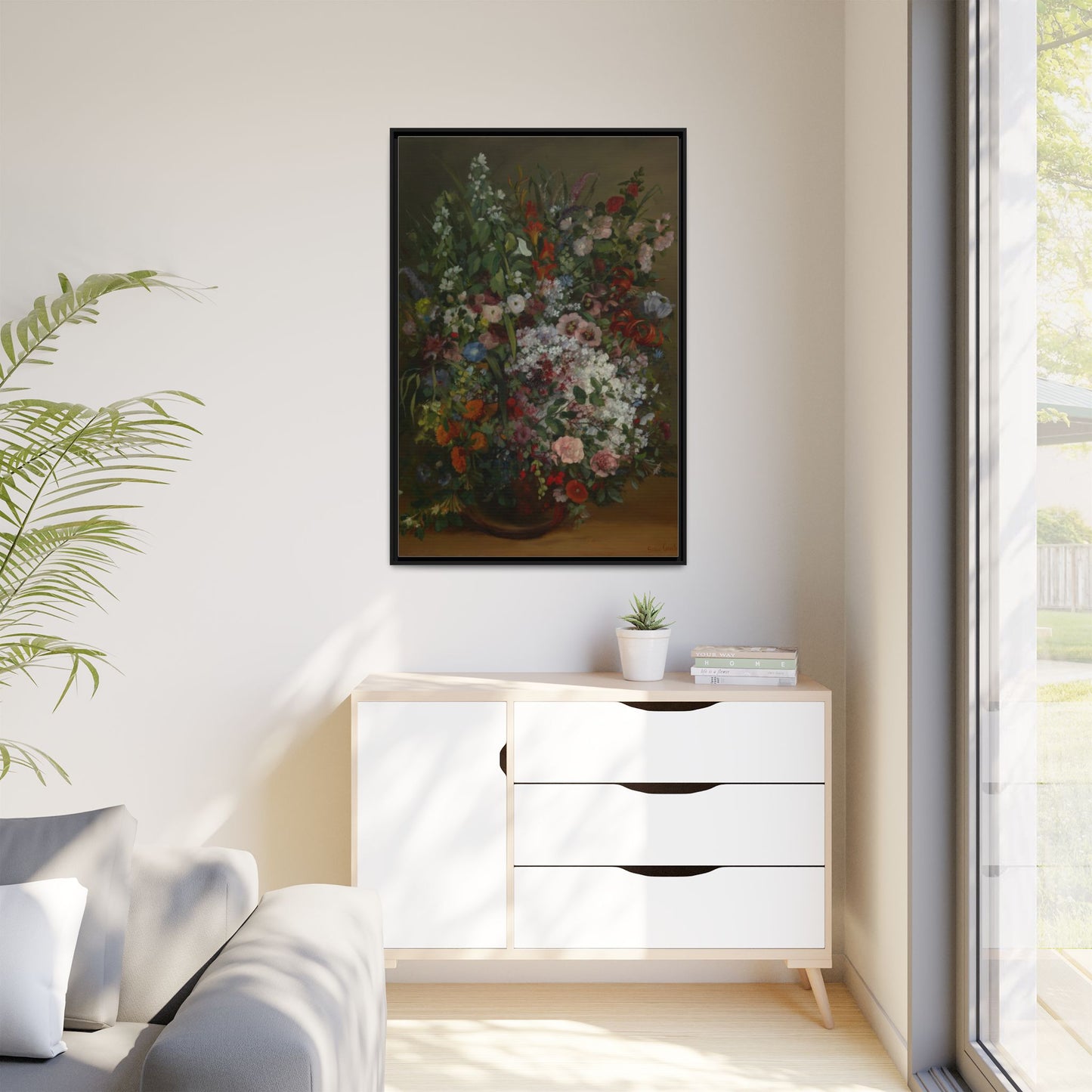 Bouquet of Flowers in a Vase - Courbet, Matte Canvas, Black Frame