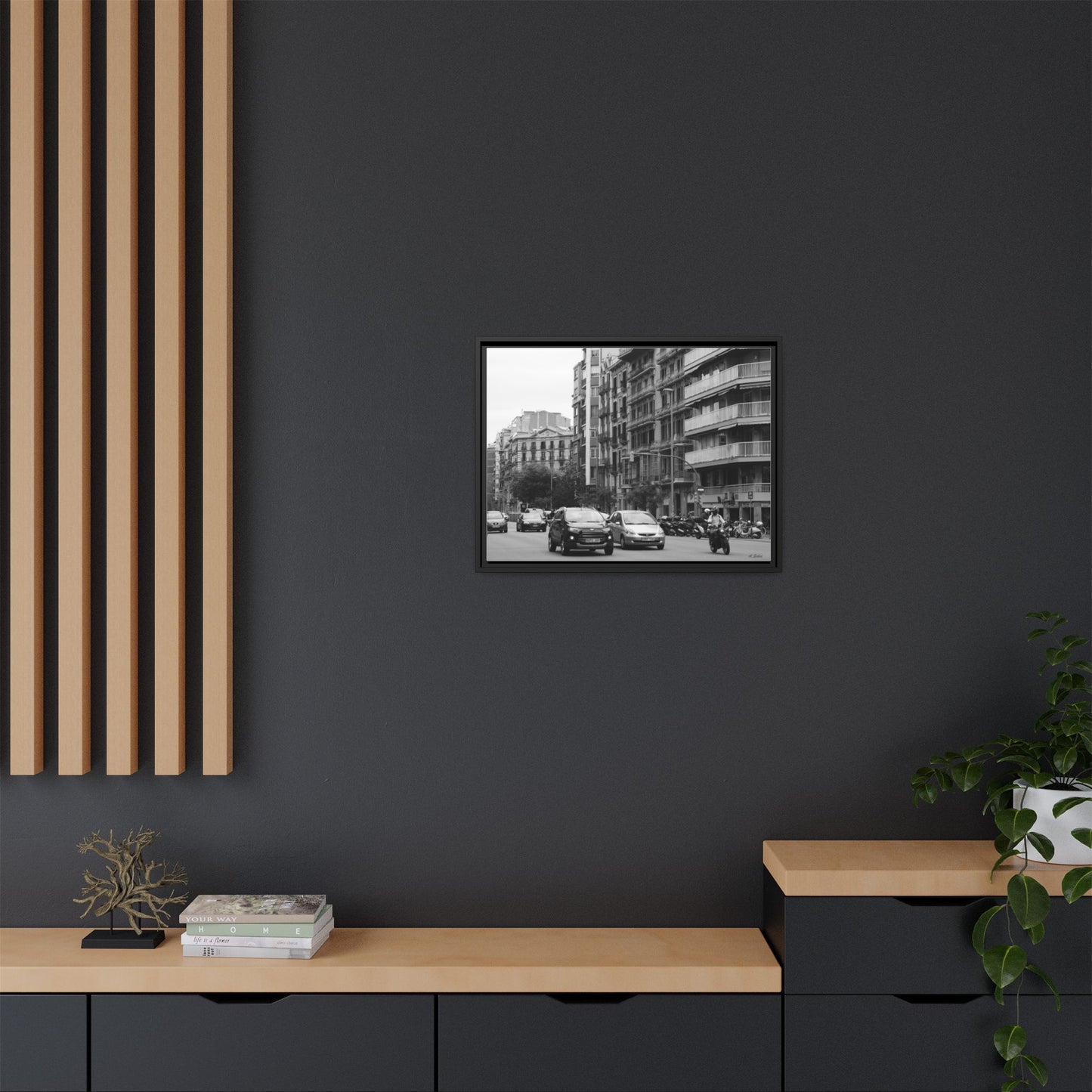 Eixample Street Barcelona, Matte Canvas, Black Frame