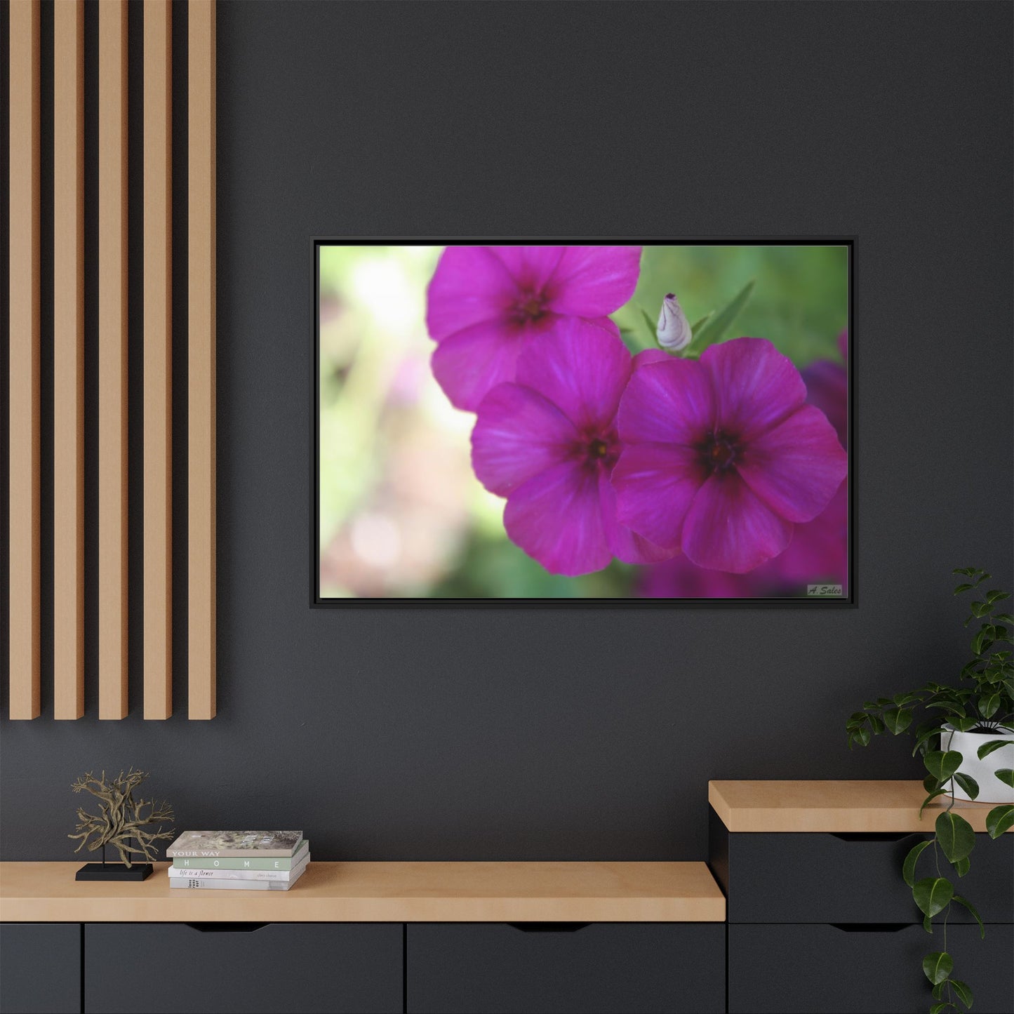 Magenta Flower, Matte Canvas, Black Frame