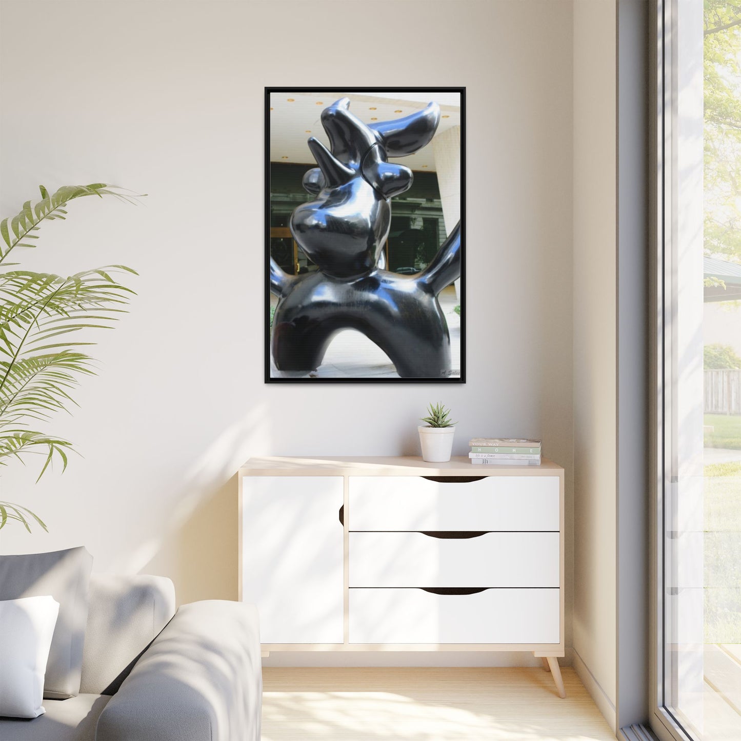 Statue New York, Matte Canvas, Black Frame