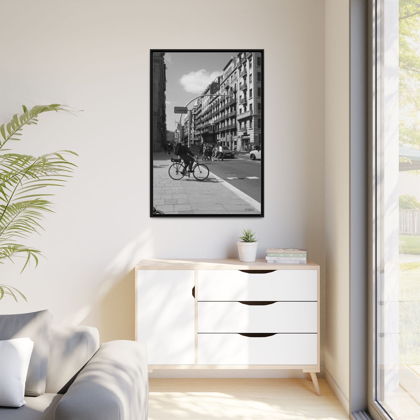 Street Corner Barcelona, Matte Canvas, Black Frame