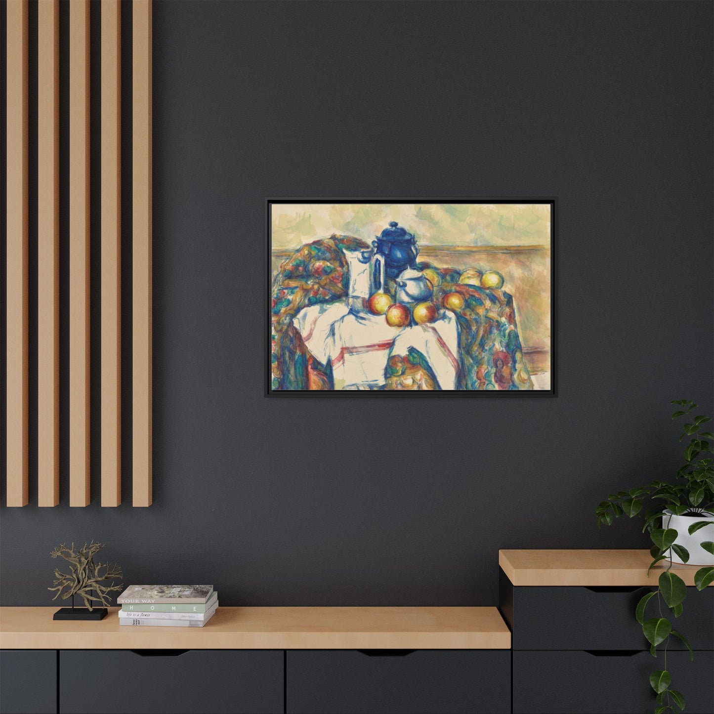 Still Life with Blue Pot - Cezanne, Matte Canvas, Black Frame