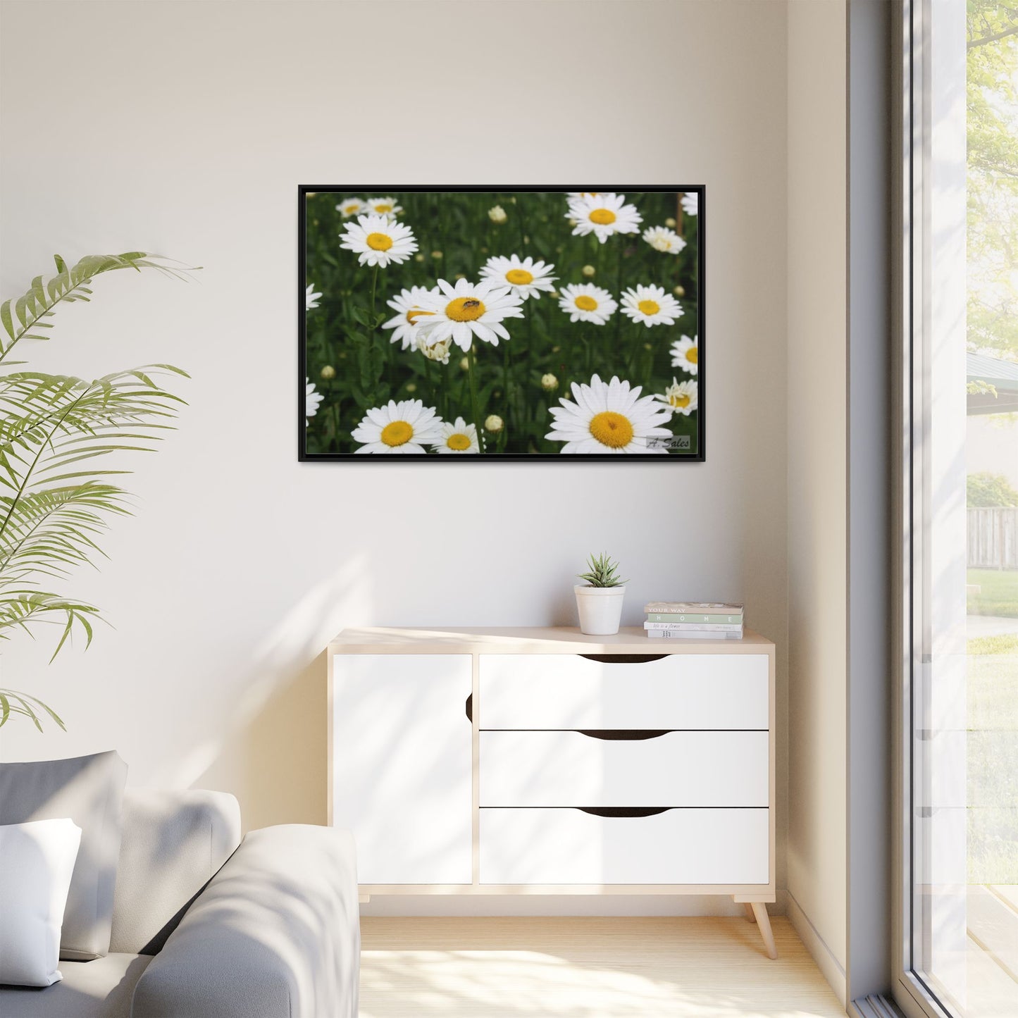 Field of Daisies, Matte Canvas, Black Frame