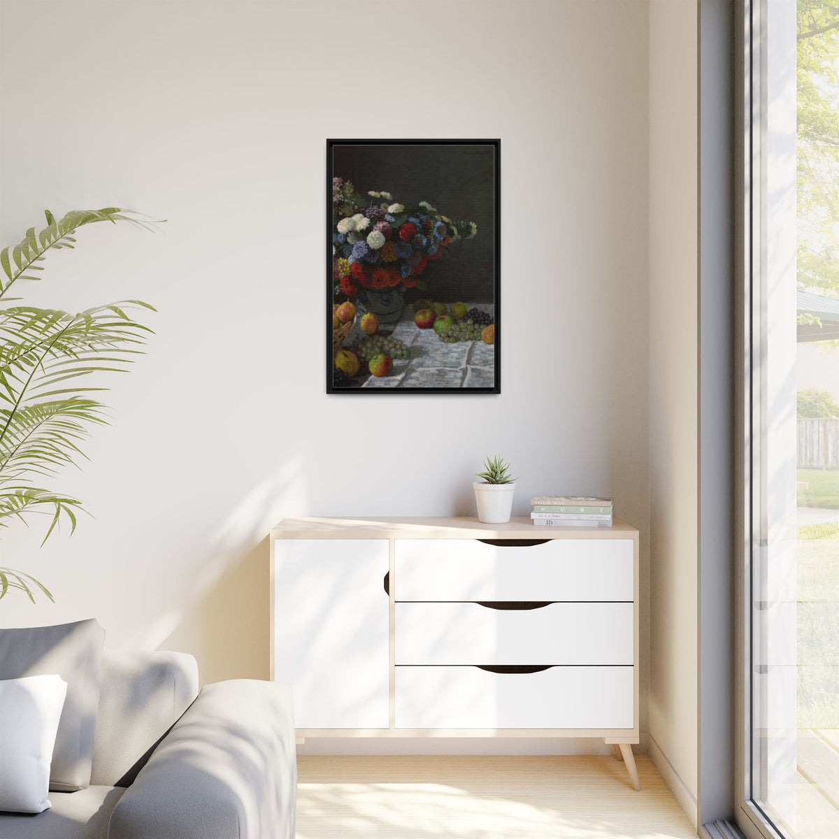 Still Life with Flowers and Fruit - Monet, Matte Canvas, Black Frame