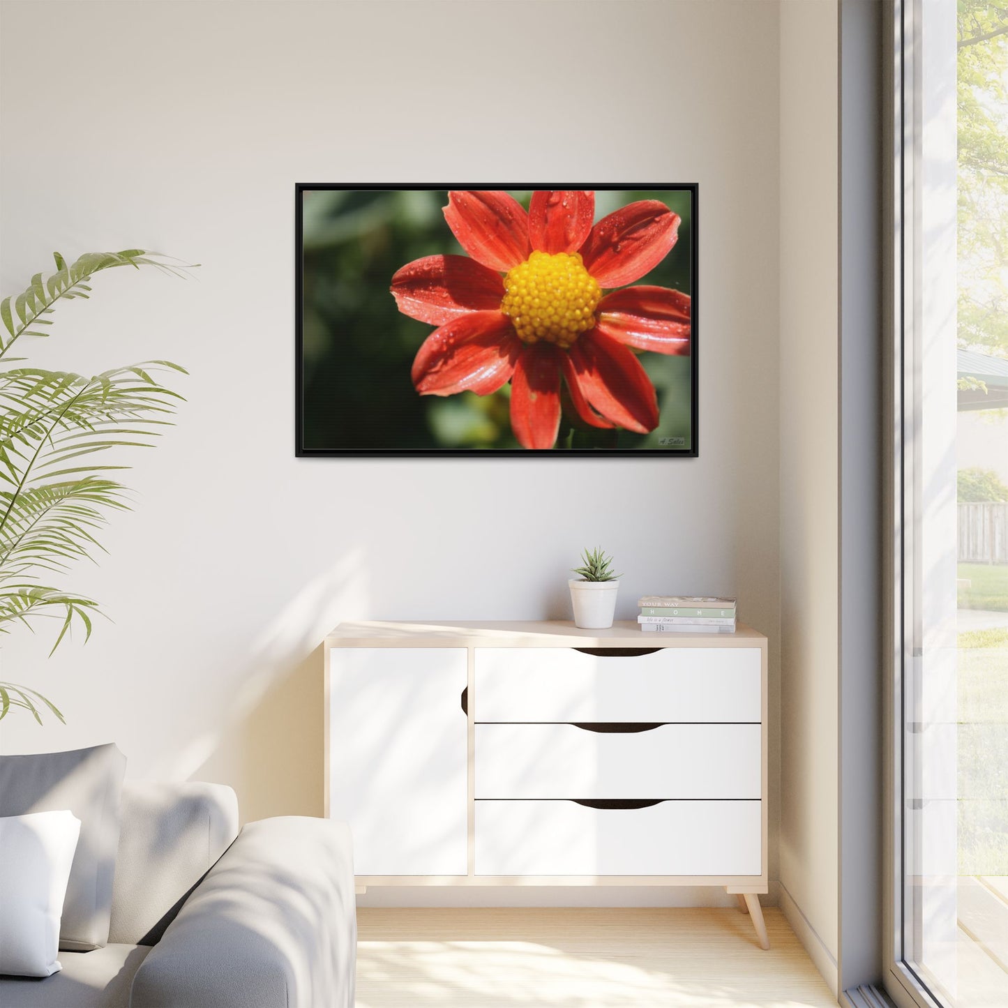 Orange Flower, Matte Canvas, Black Frame