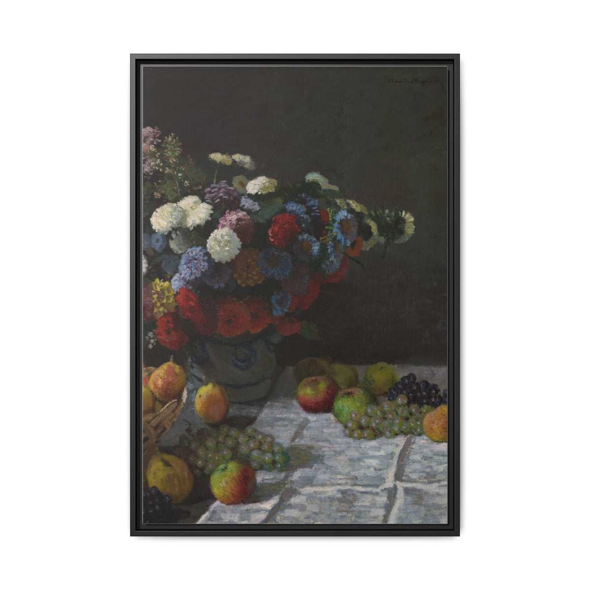 Still Life with Flowers and Fruit - Monet, Matte Canvas, Black Frame
