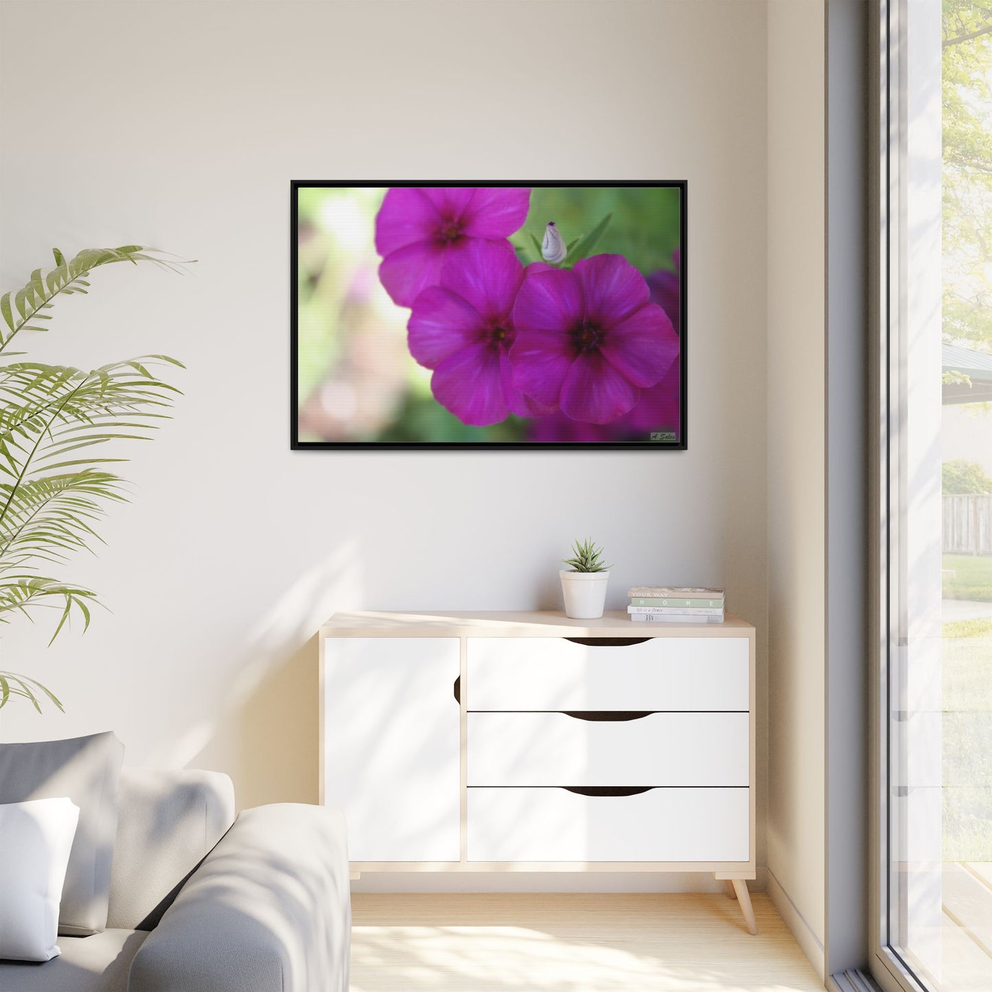 Magenta Flower, Matte Canvas, Black Frame