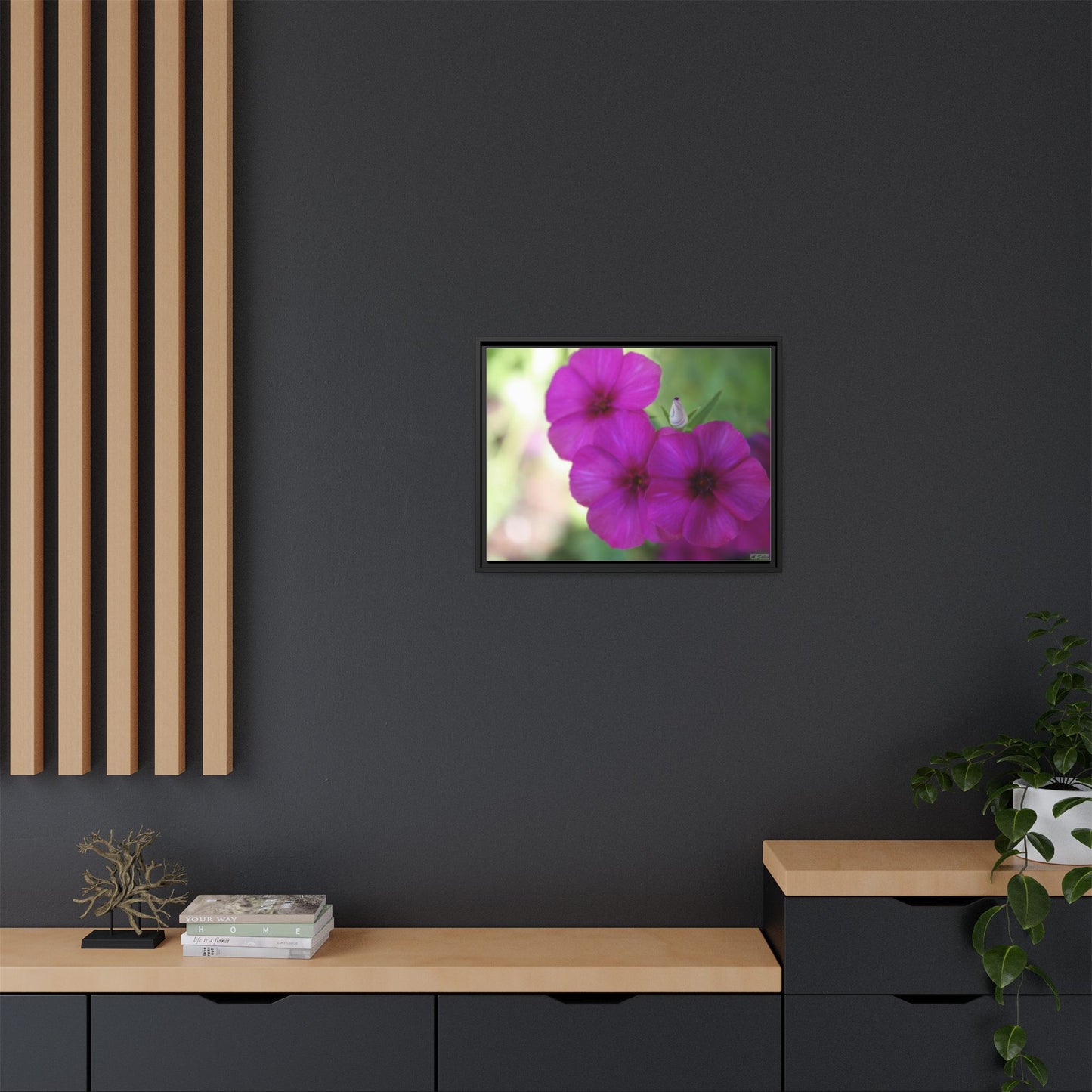 Magenta Flower, Matte Canvas, Black Frame
