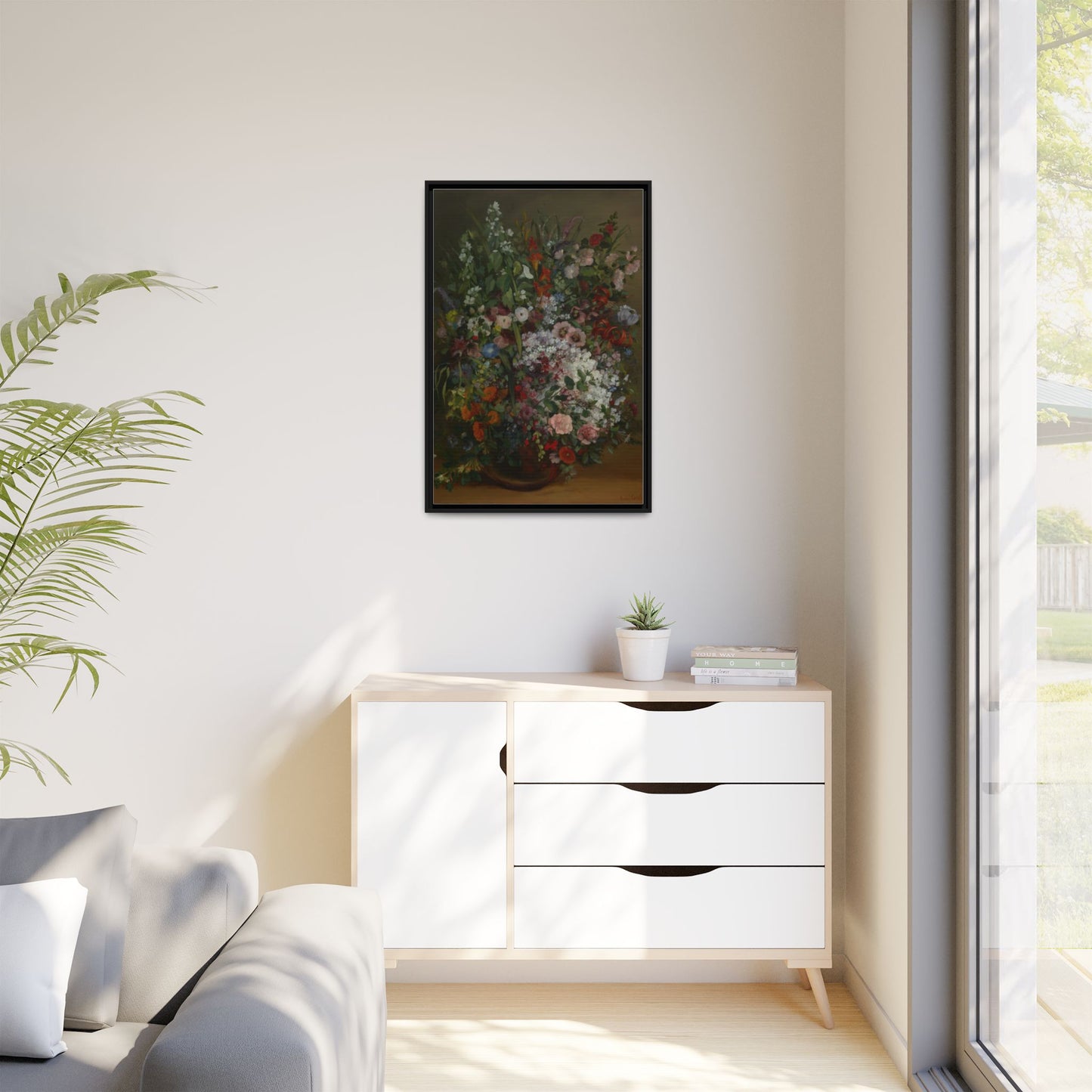 Bouquet of Flowers in a Vase - Courbet, Matte Canvas, Black Frame
