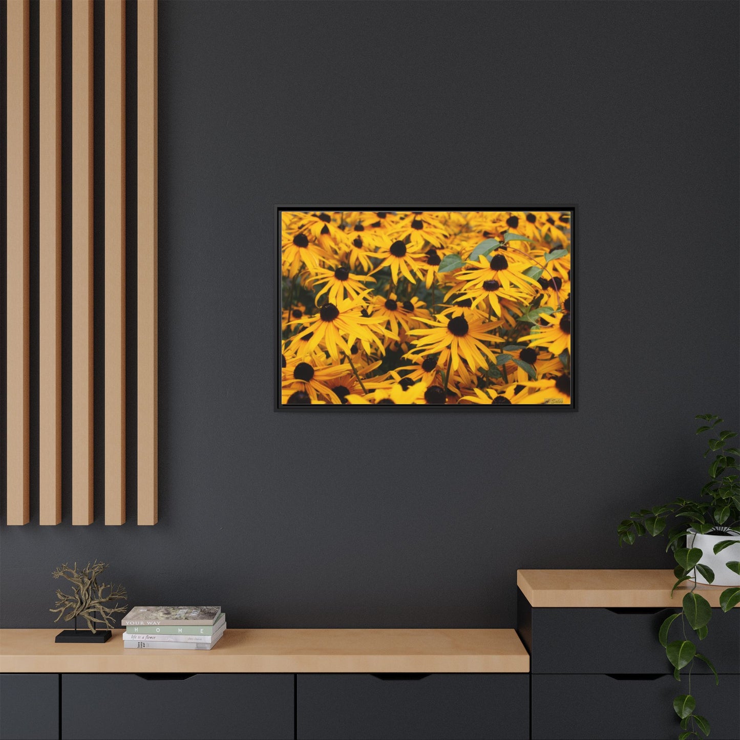 Black Eyed Susans, Matte Canvas, Black Frame