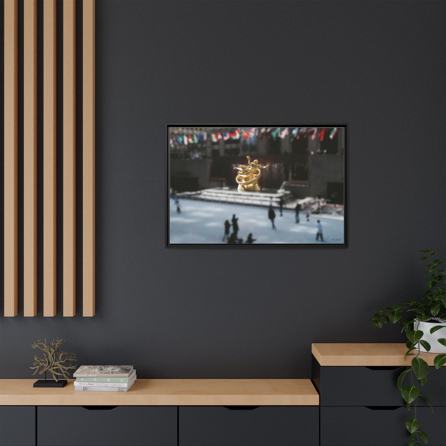Rockefeller New York, Matte Canvas, Black Frame
