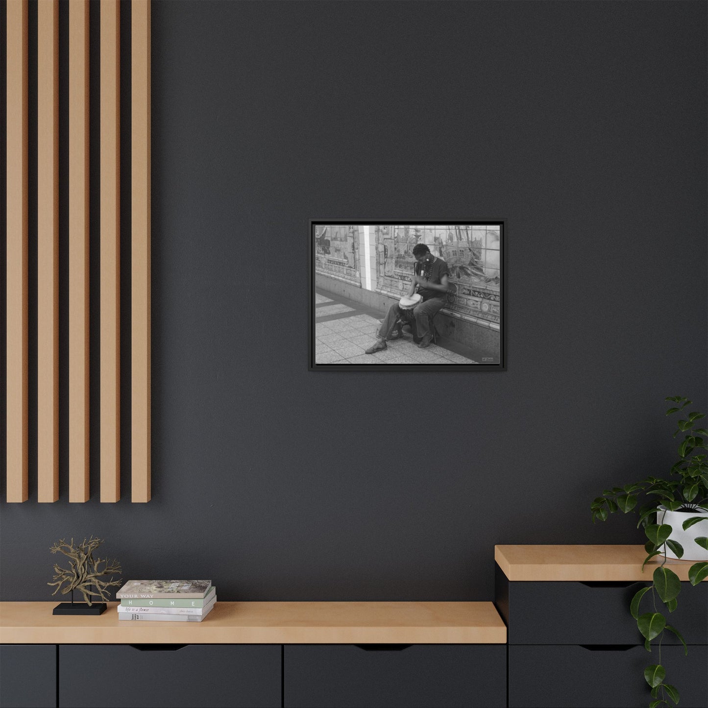 Subway Busker New York, Matte Canvas, Black Frame