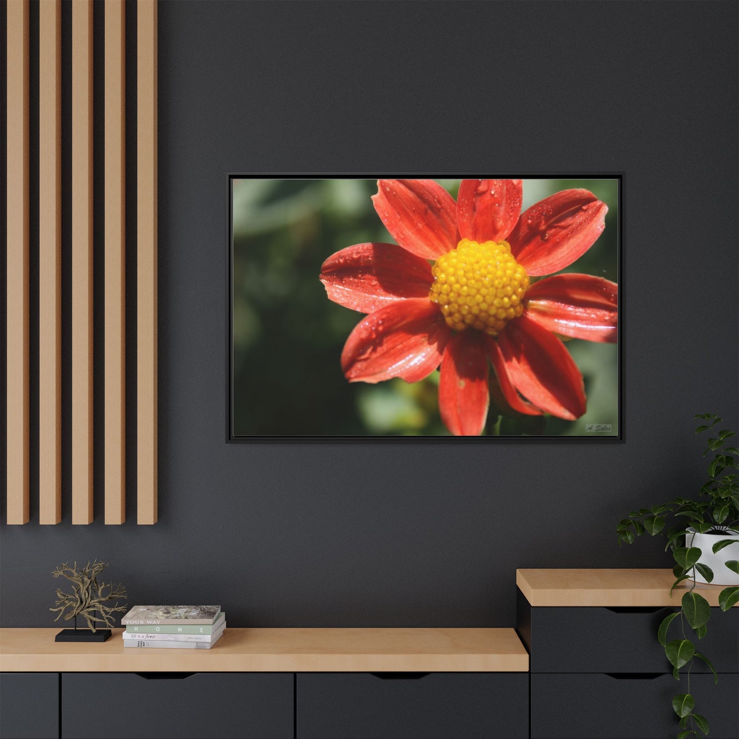 Orange Flower, Matte Canvas, Black Frame