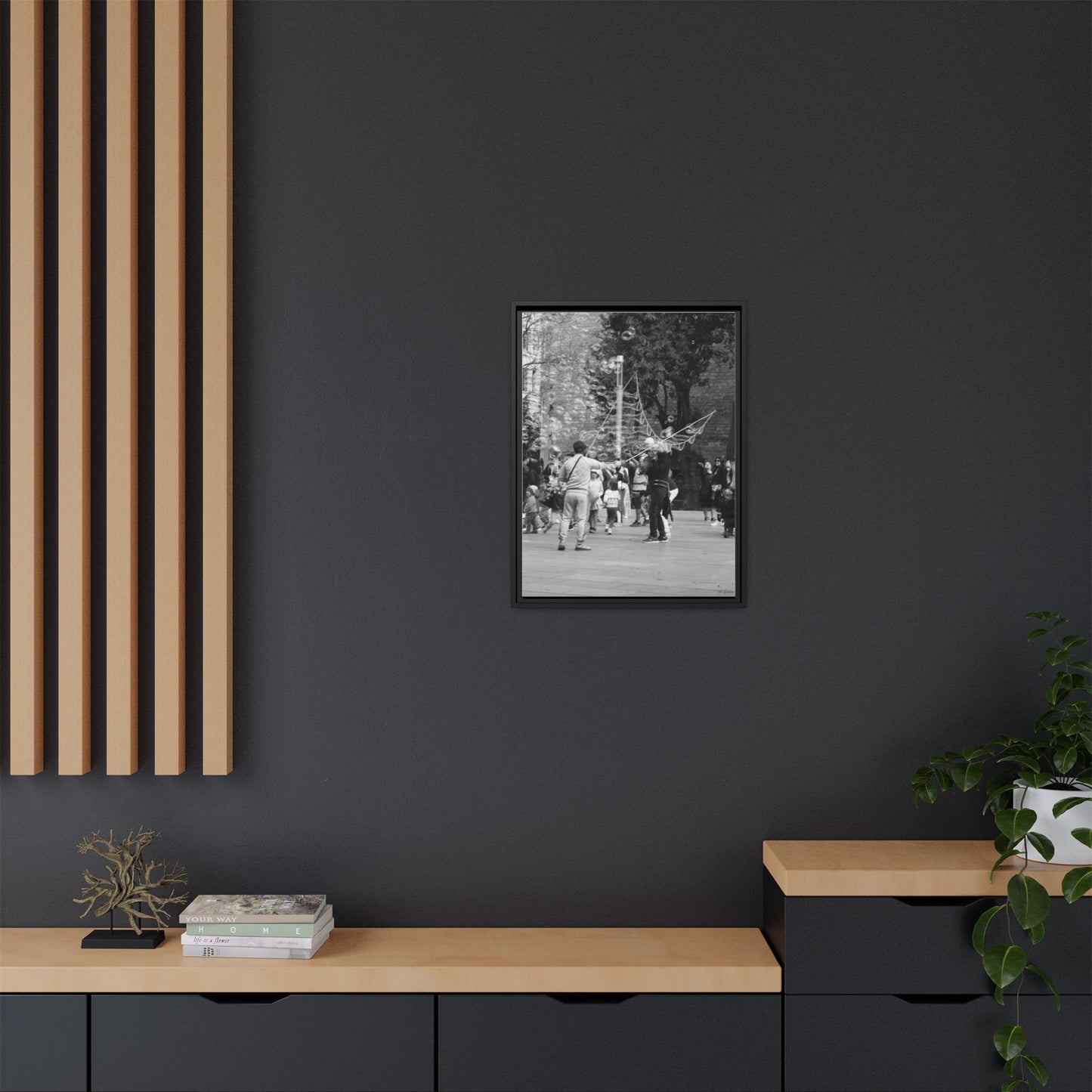 Bubbles in Square Barcelona, Matte Canvas, Black Frame