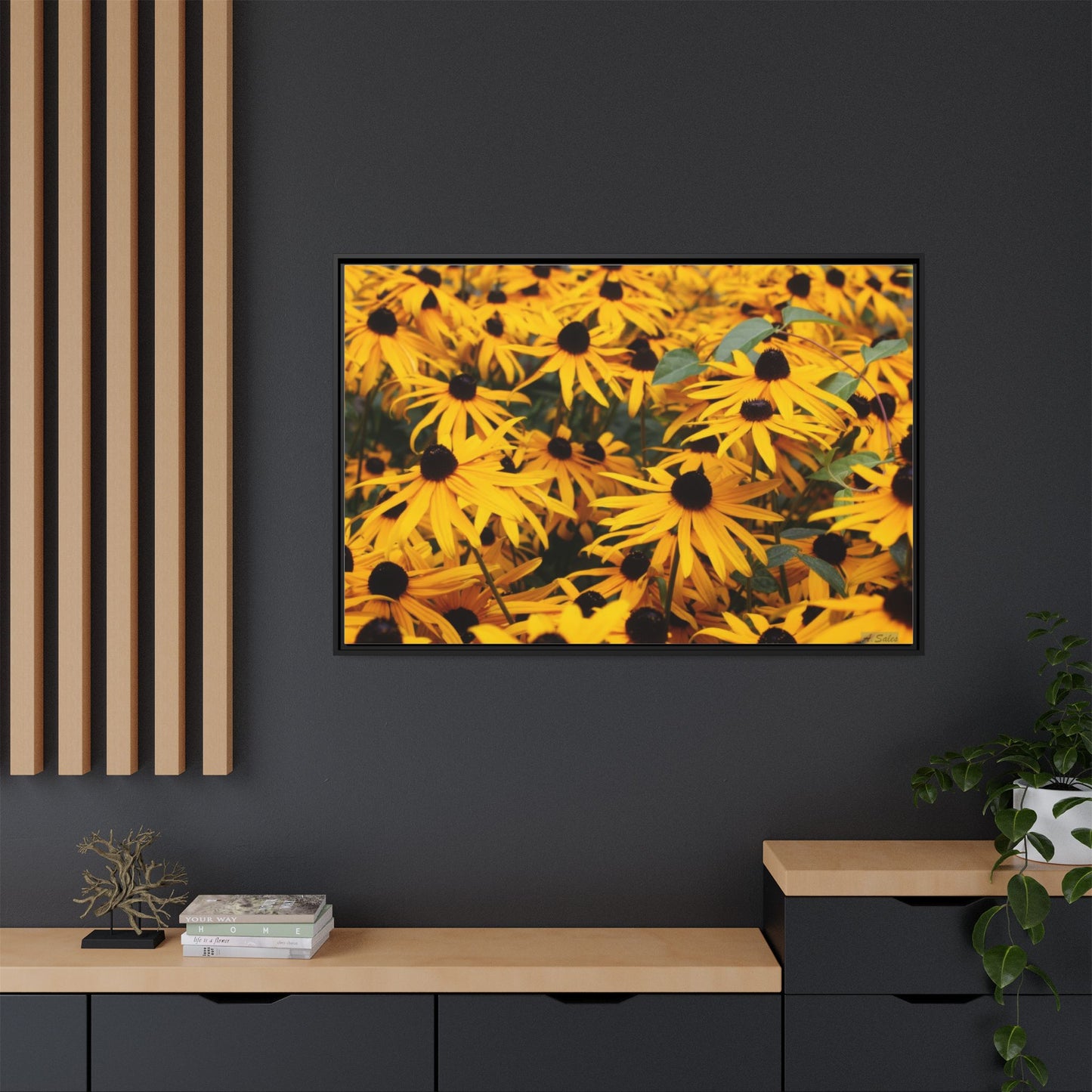 Black Eyed Susans, Matte Canvas, Black Frame