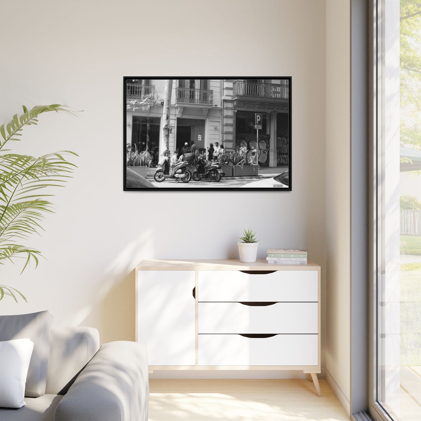 Brunch Queue Barcelona, Matte Canvas, Black Frame