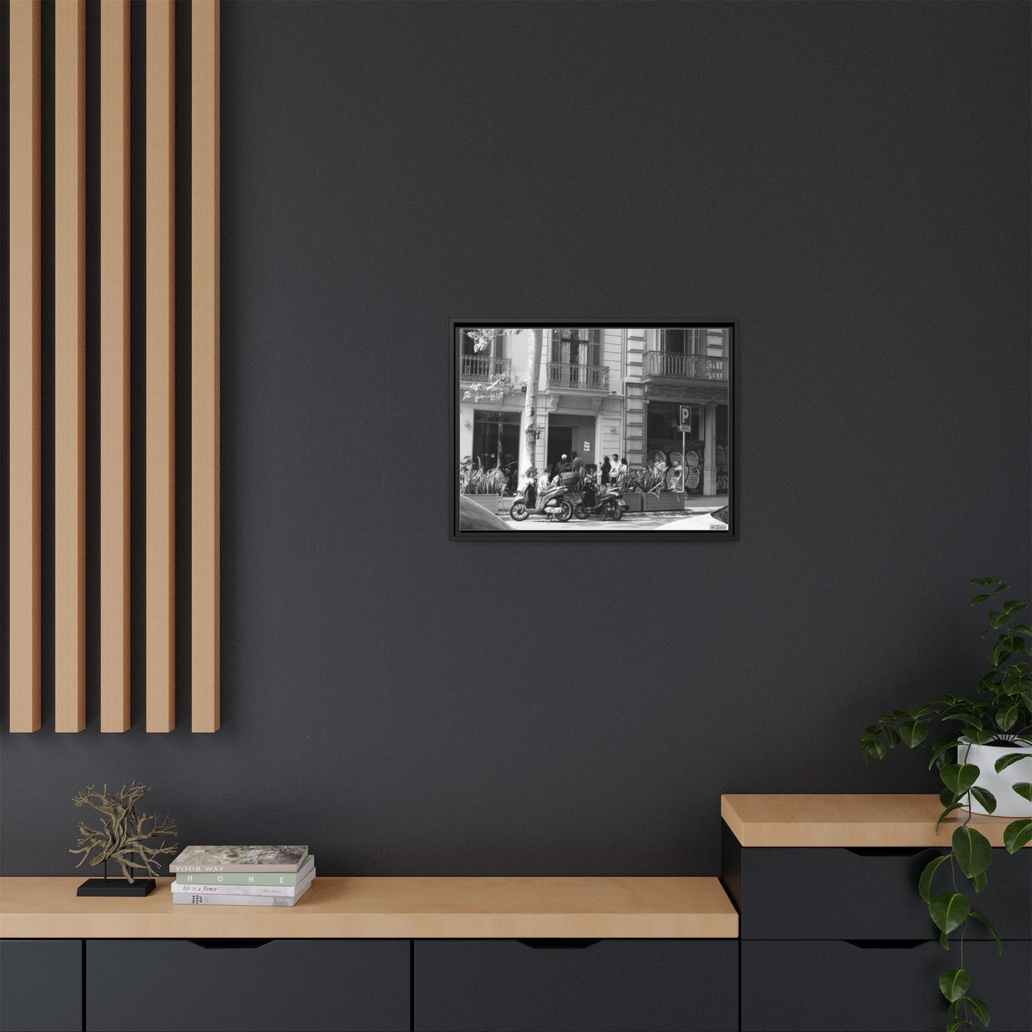 Brunch Queue Barcelona, Matte Canvas, Black Frame