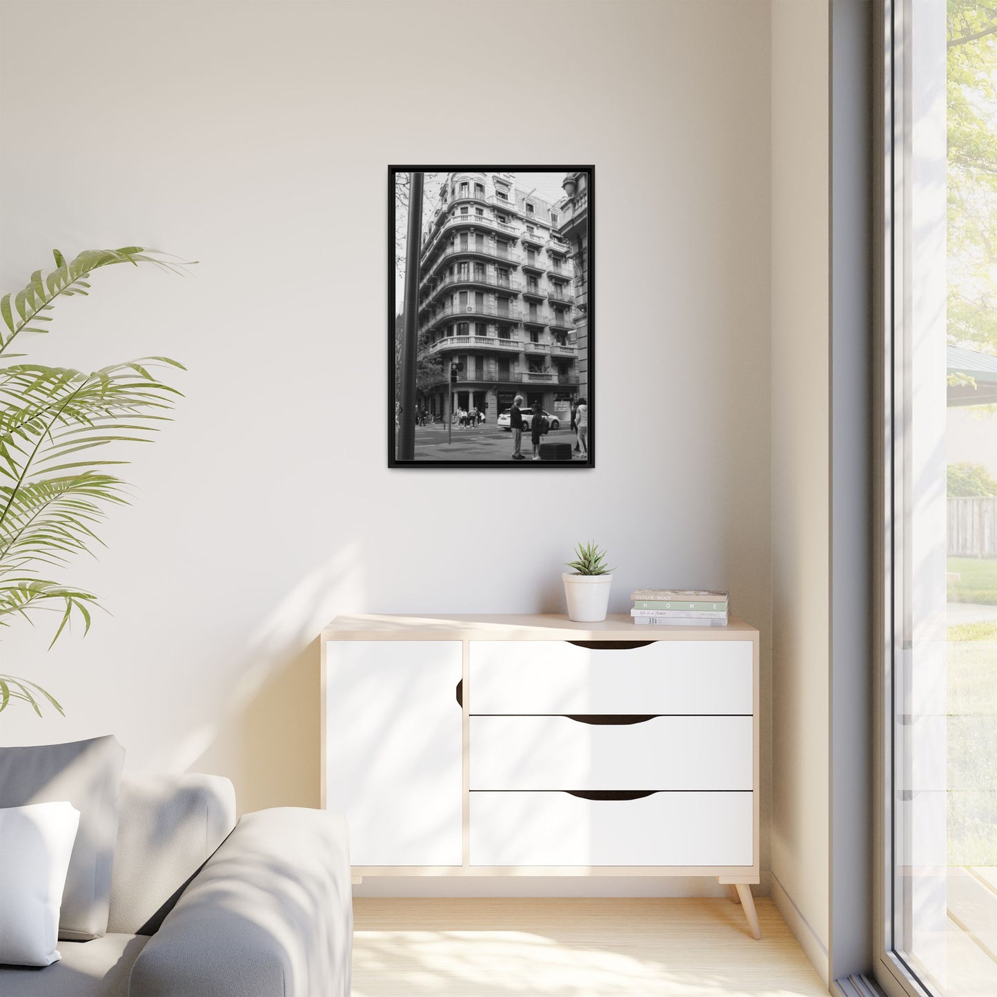 Street Corner Madrid, Matte Canvas, Black Frame