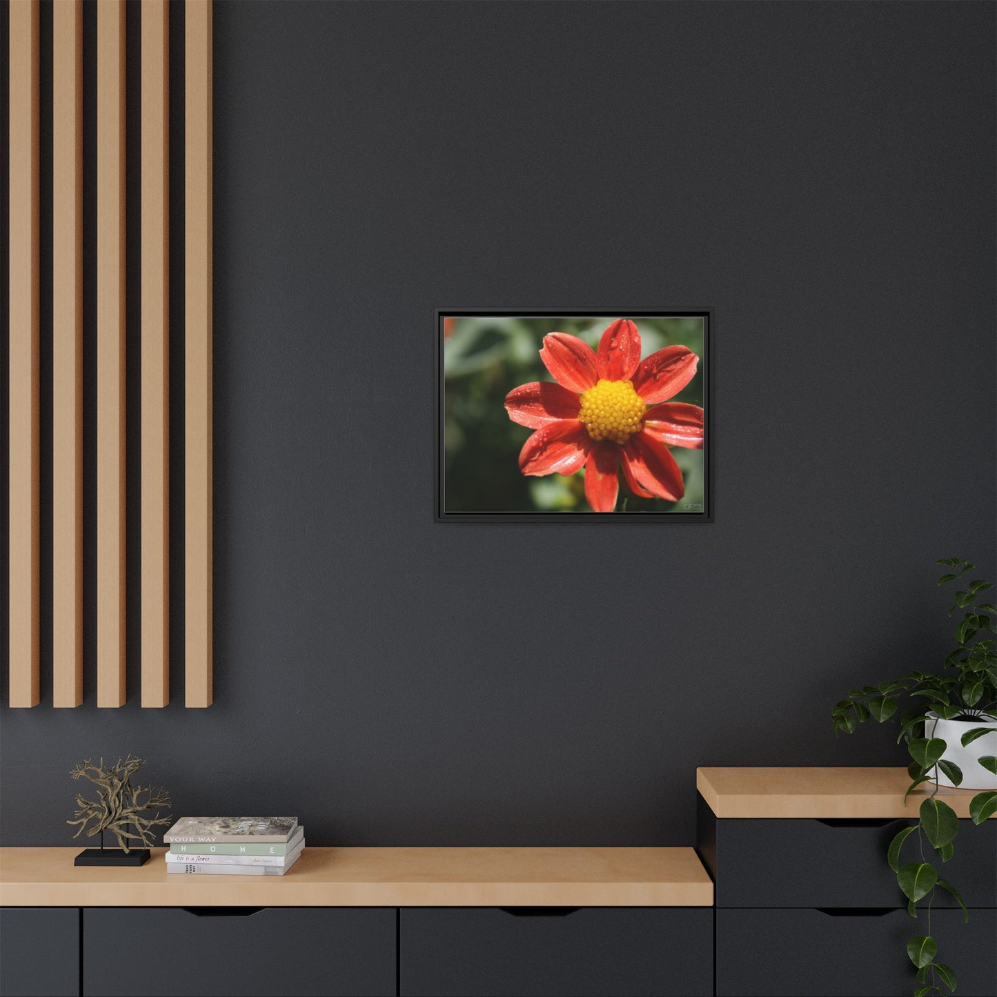 Orange Flower, Matte Canvas, Black Frame
