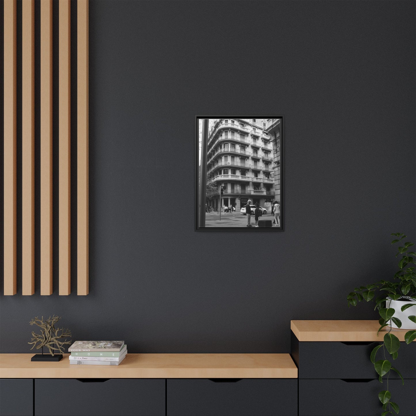 Street Corner Madrid, Matte Canvas, Black Frame