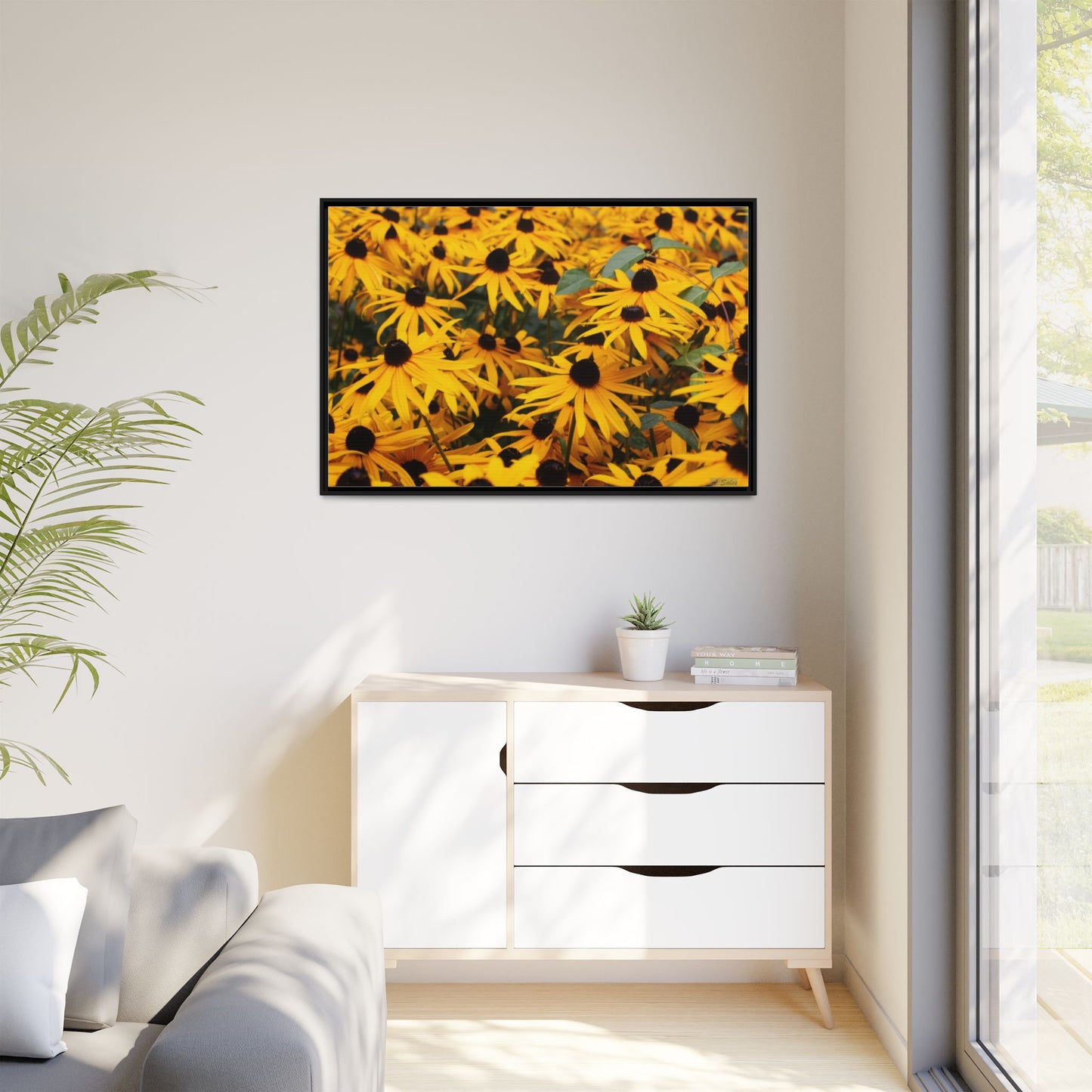 Black Eyed Susans, Matte Canvas, Black Frame