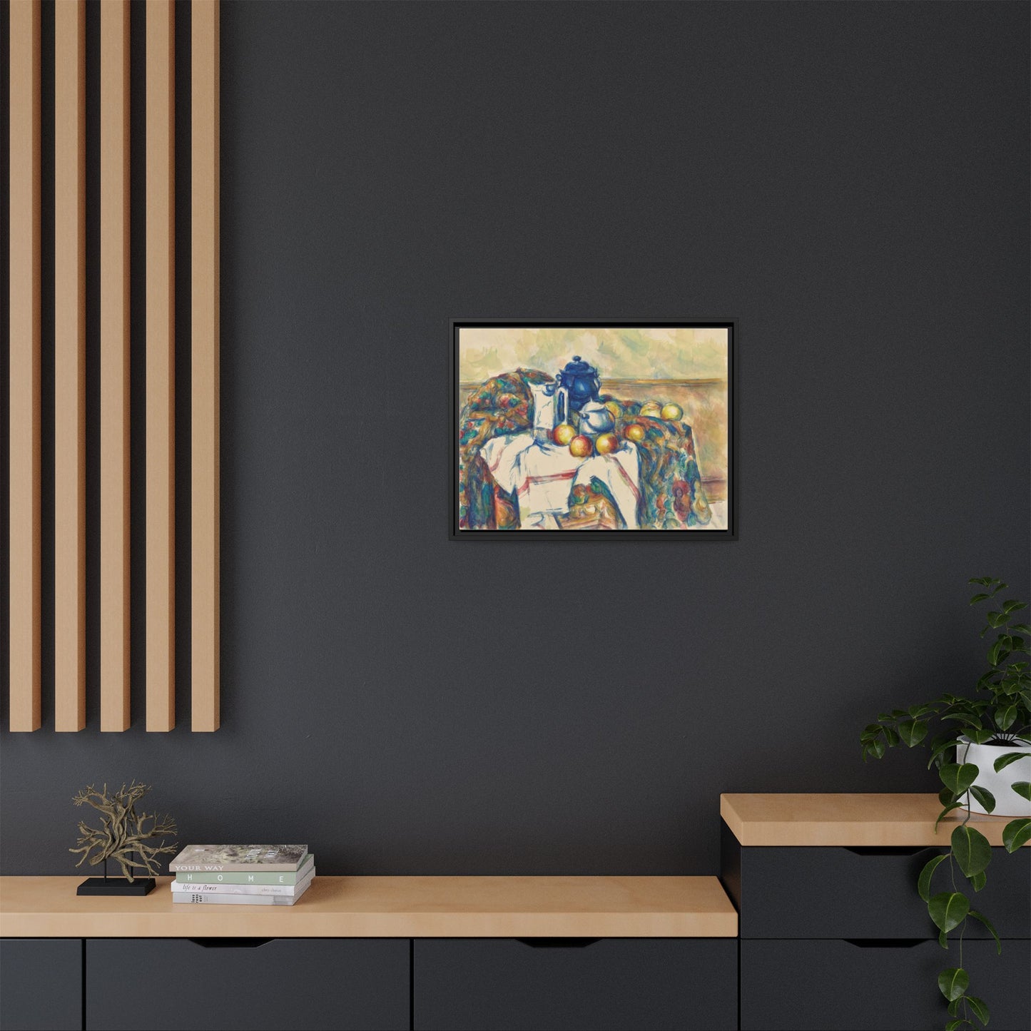 Still Life with Blue Pot - Cezanne, Matte Canvas, Black Frame