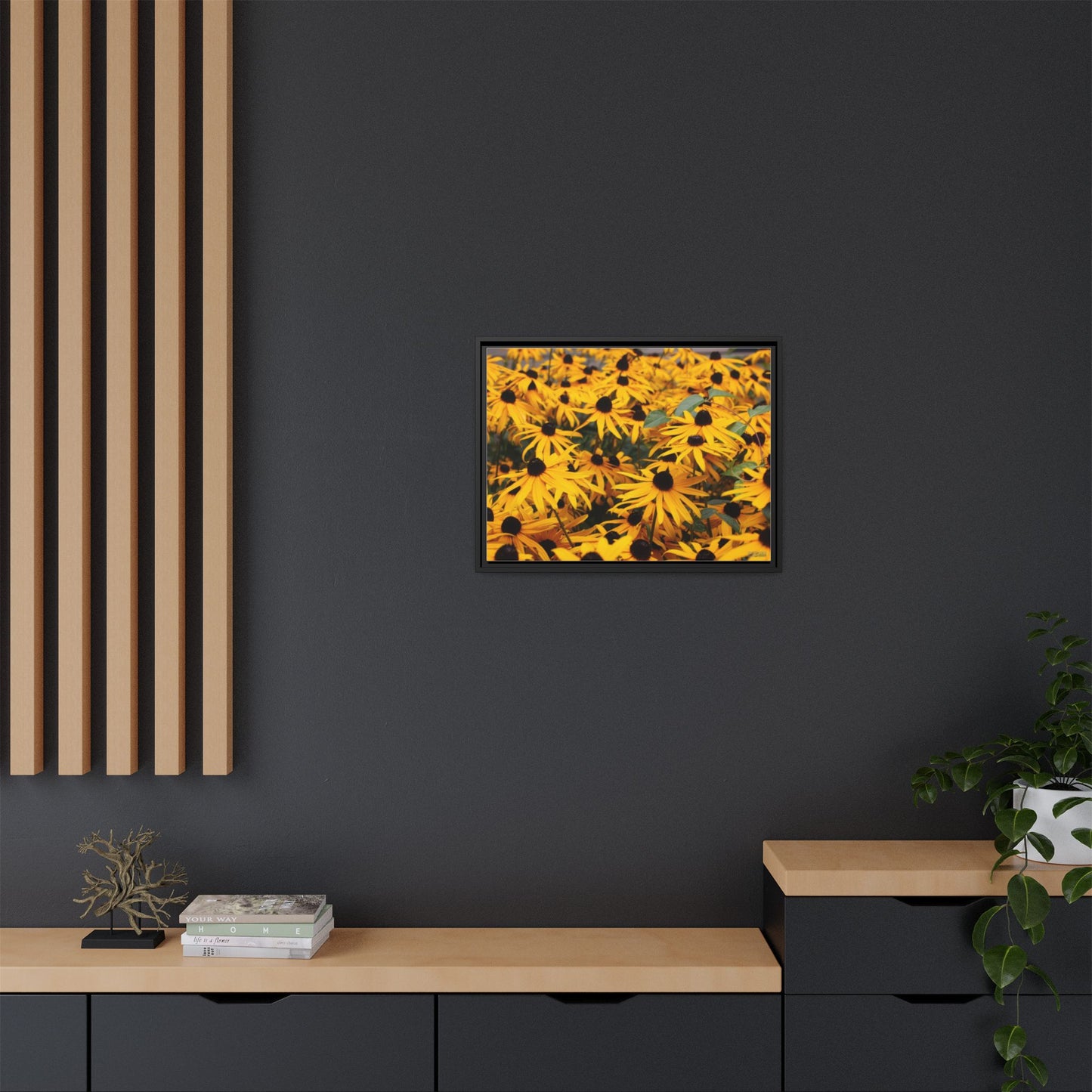 Black Eyed Susans, Matte Canvas, Black Frame