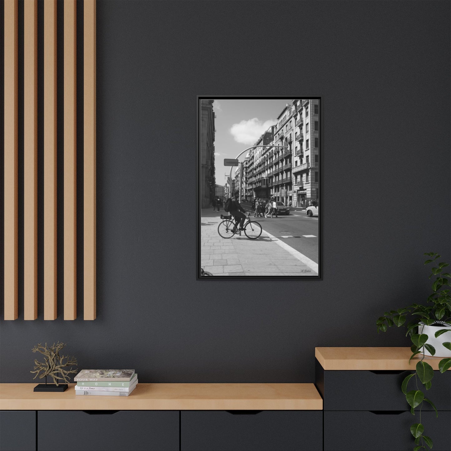 Street Corner Barcelona, Matte Canvas, Black Frame