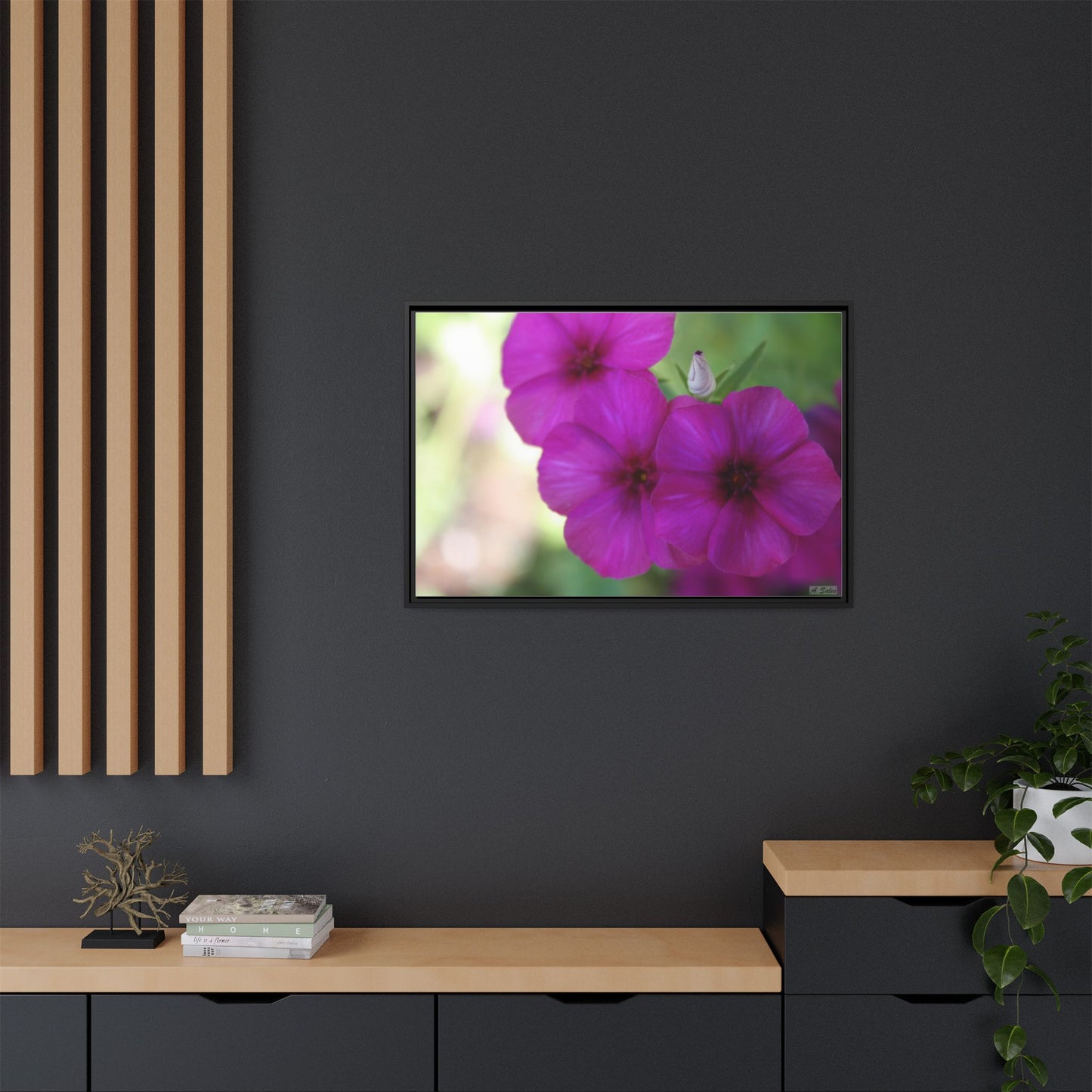 Magenta Flower, Matte Canvas, Black Frame