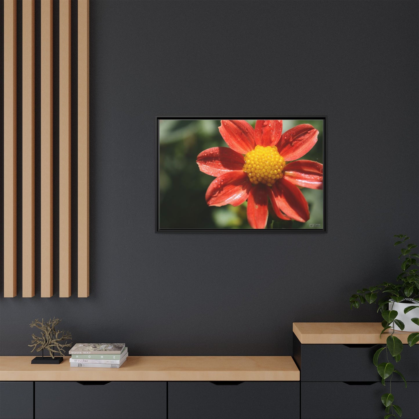 Orange Flower, Matte Canvas, Black Frame