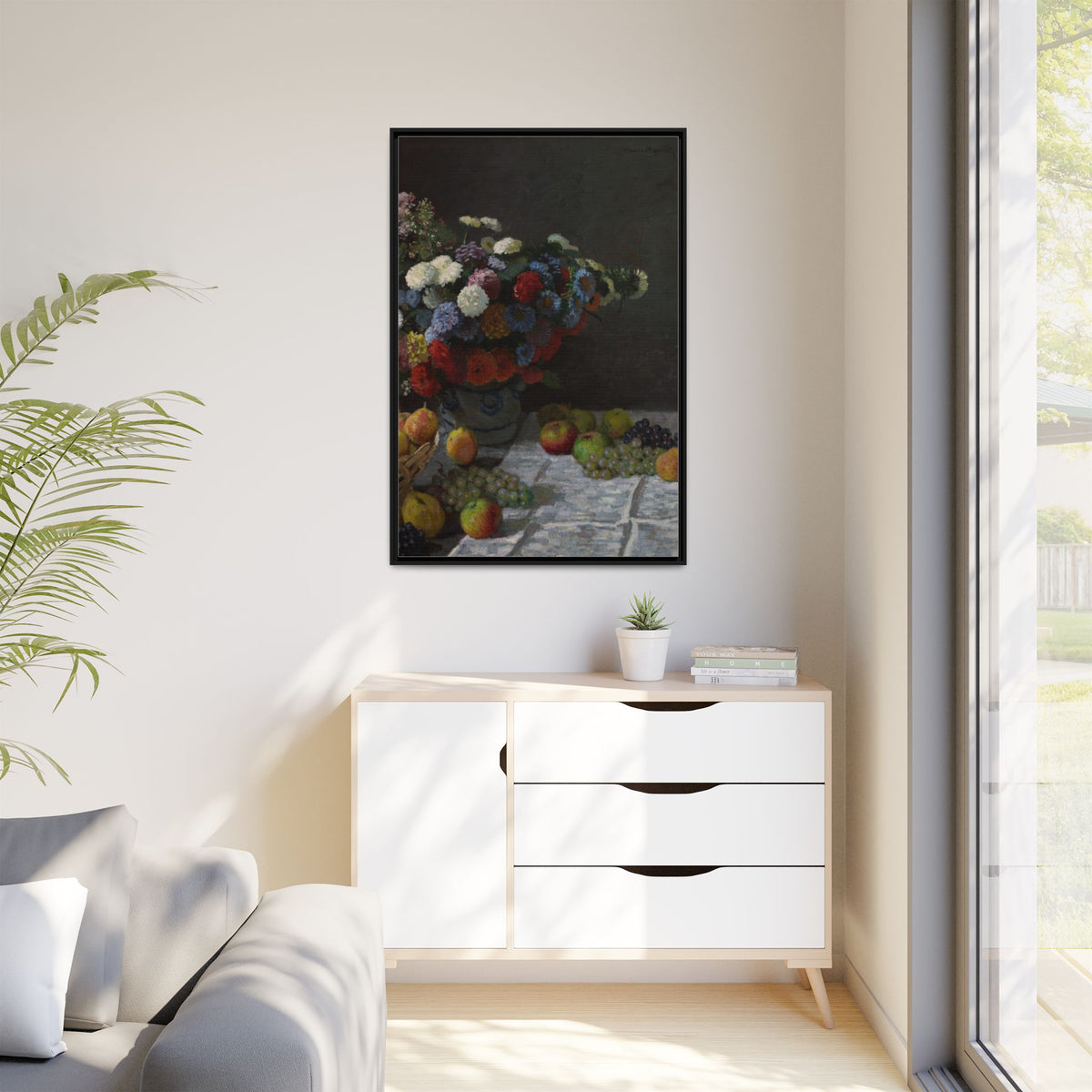 Still Life with Flowers and Fruit - Monet, Matte Canvas, Black Frame
