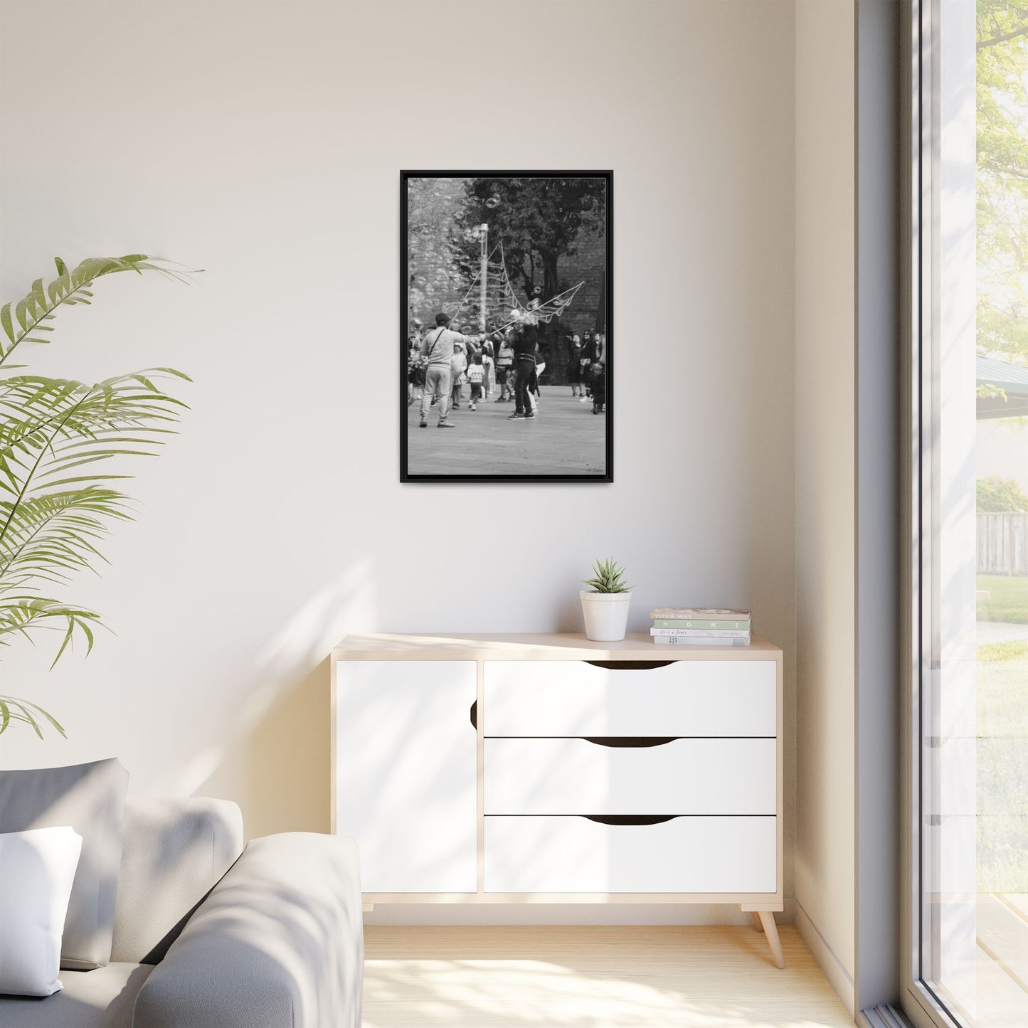 Bubbles in Square Barcelona, Matte Canvas, Black Frame