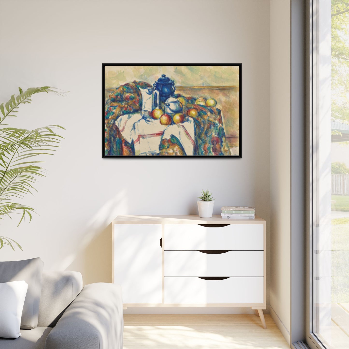 Still Life with Blue Pot - Cezanne, Matte Canvas, Black Frame