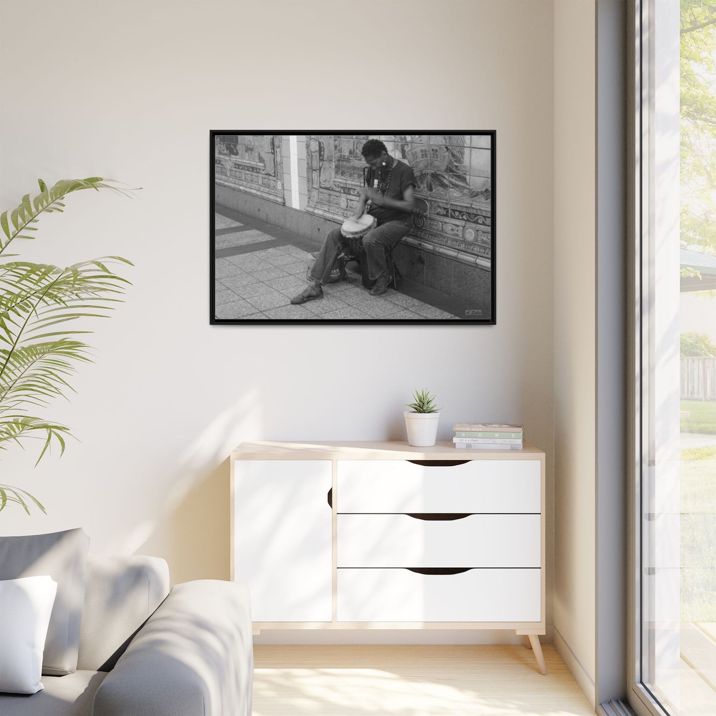 Subway Busker New York, Matte Canvas, Black Frame