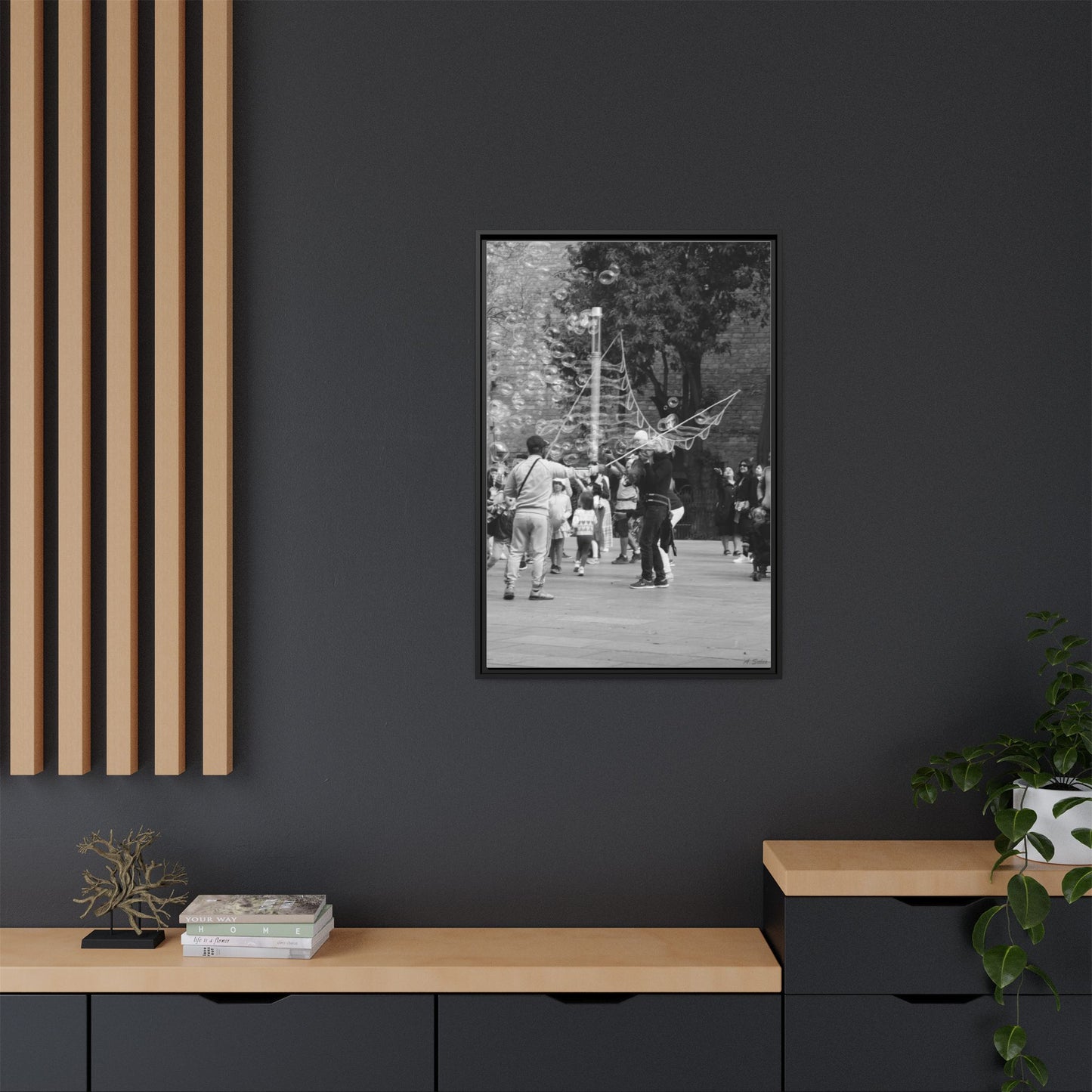 Bubbles in Square Barcelona, Matte Canvas, Black Frame