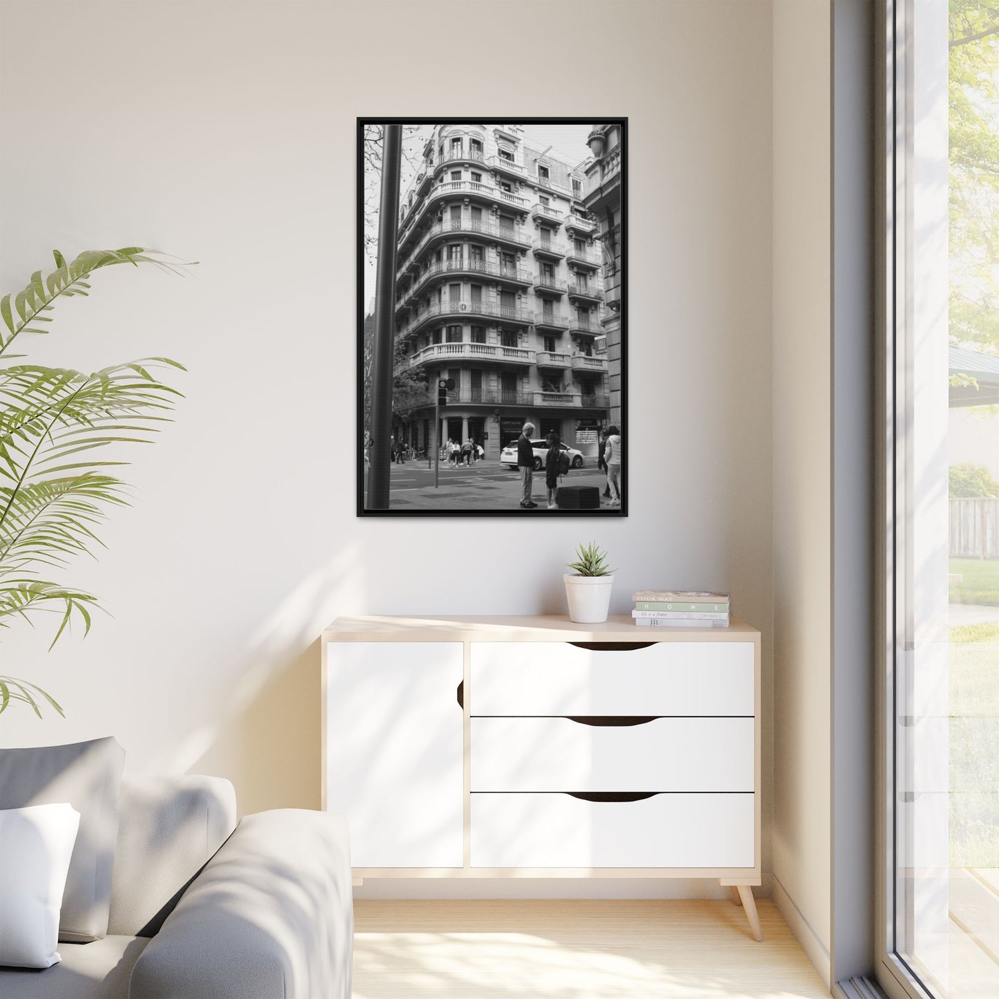 Street Corner Madrid, Matte Canvas, Black Frame