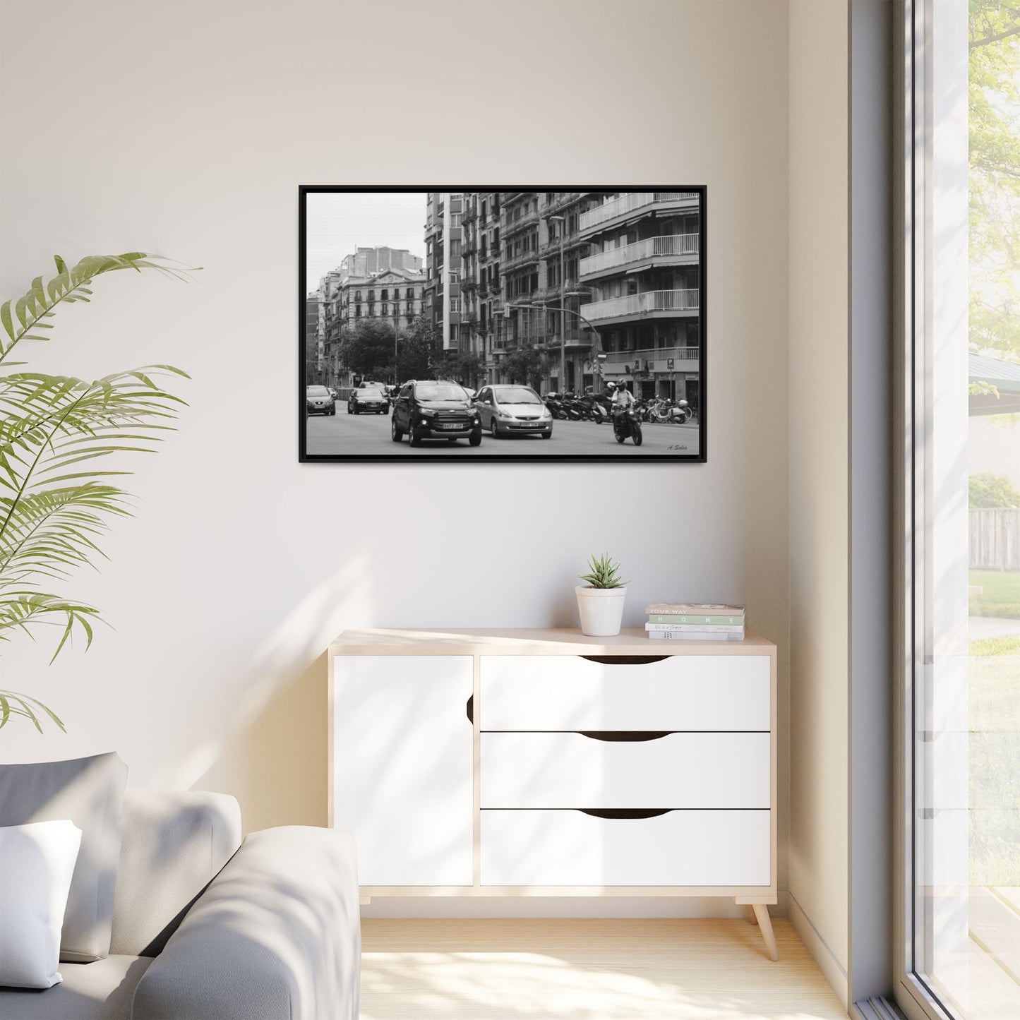 Eixample Street Barcelona, Matte Canvas, Black Frame