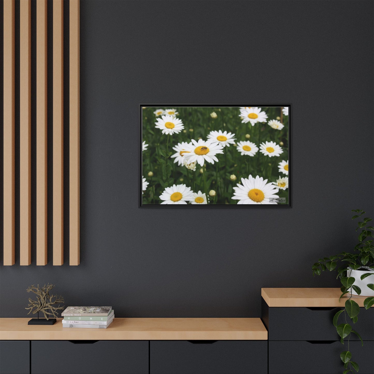 Field of Daisies, Matte Canvas, Black Frame