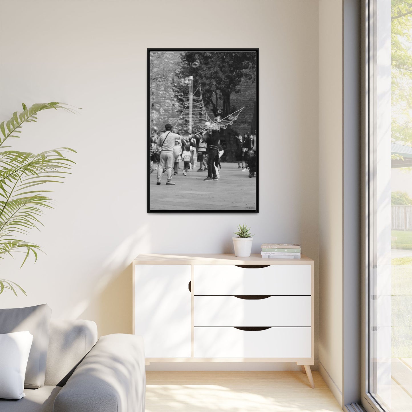 Bubbles in Square Barcelona, Matte Canvas, Black Frame