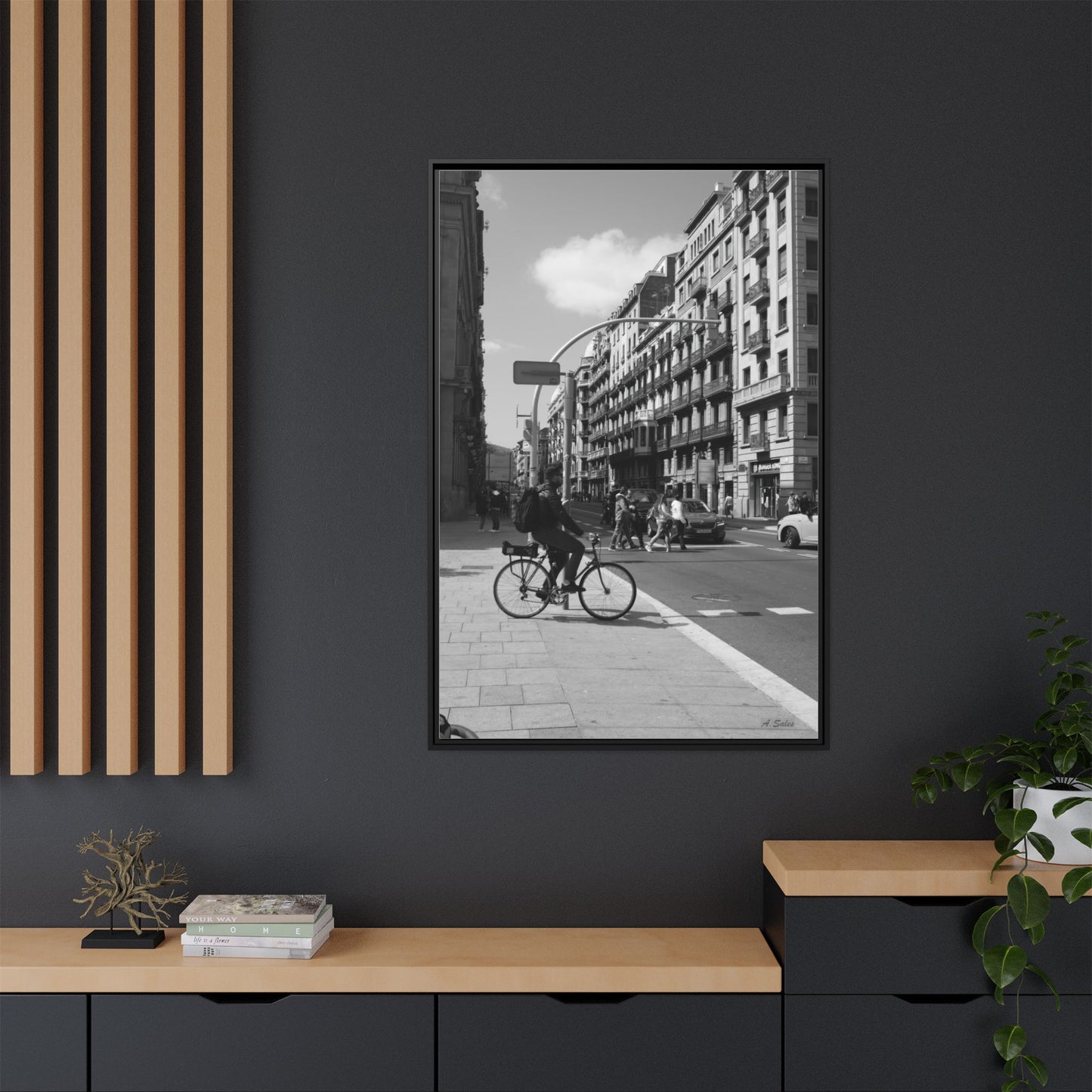 Street Corner Barcelona, Matte Canvas, Black Frame