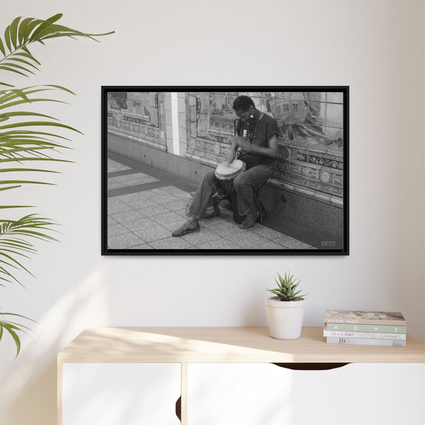 Subway Busker New York, Matte Canvas, Black Frame