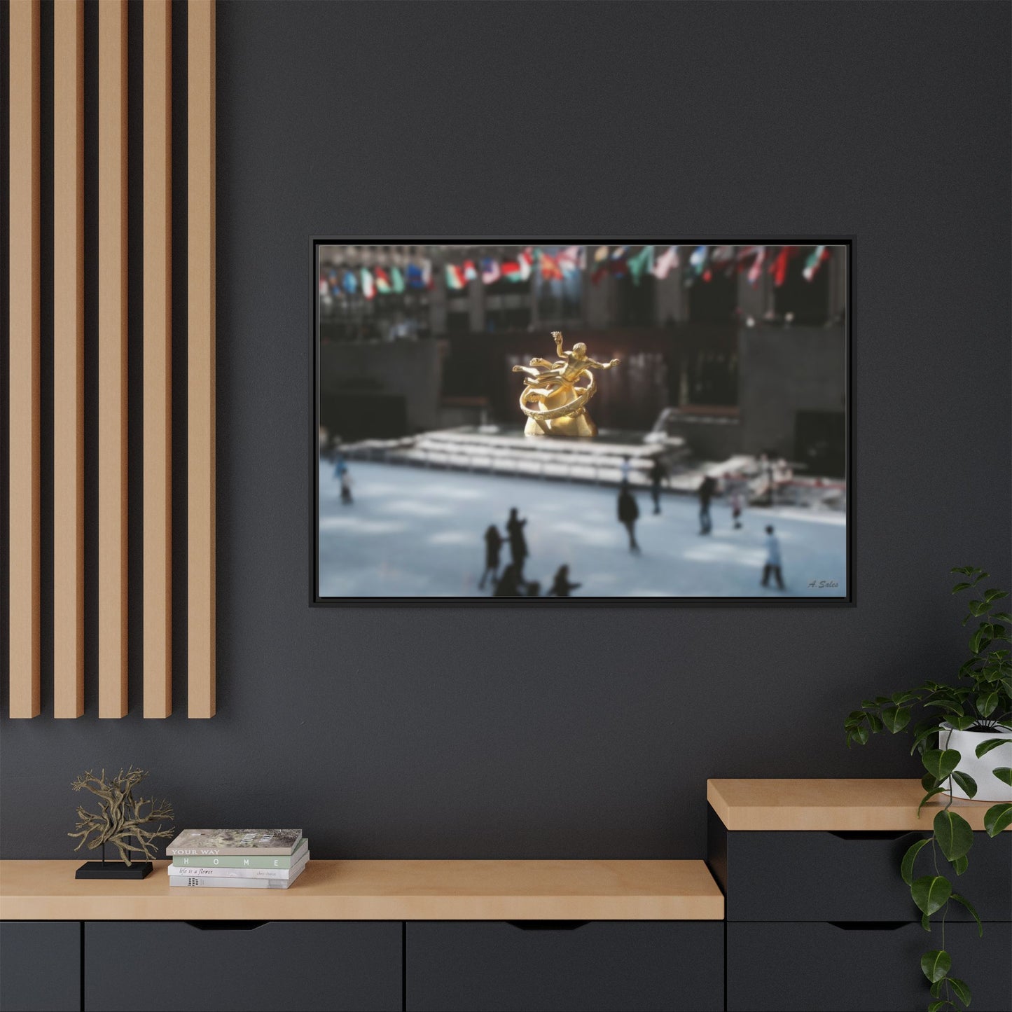 Rockefeller New York, Matte Canvas, Black Frame