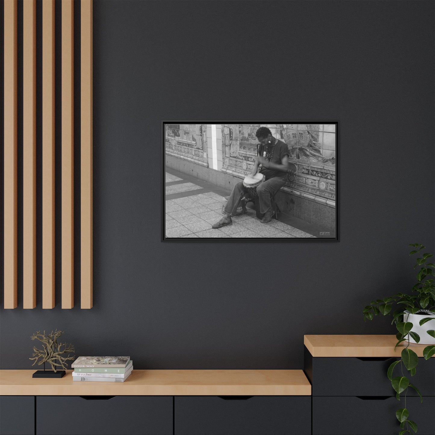 Subway Busker New York, Matte Canvas, Black Frame