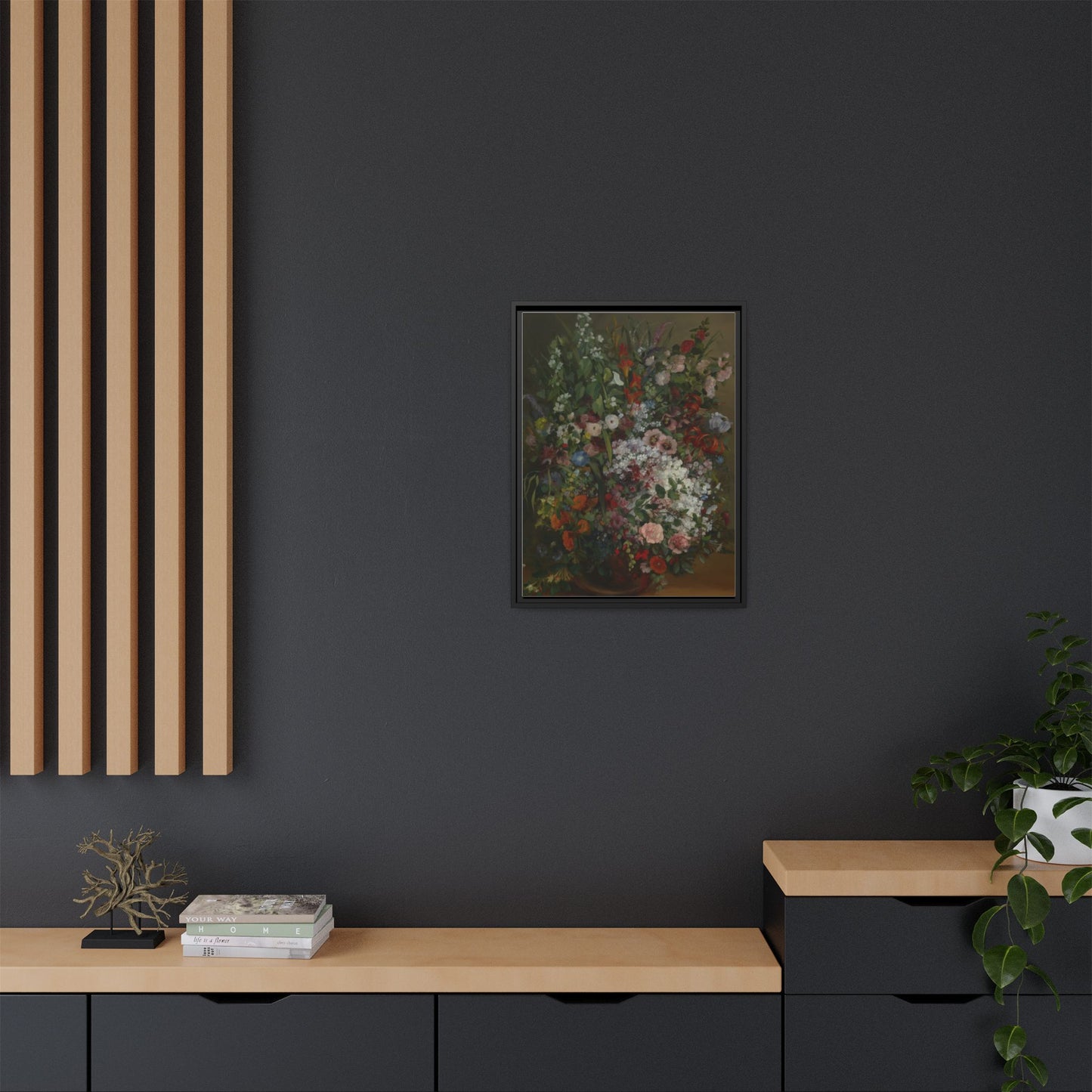 Bouquet of Flowers in a Vase - Courbet, Matte Canvas, Black Frame