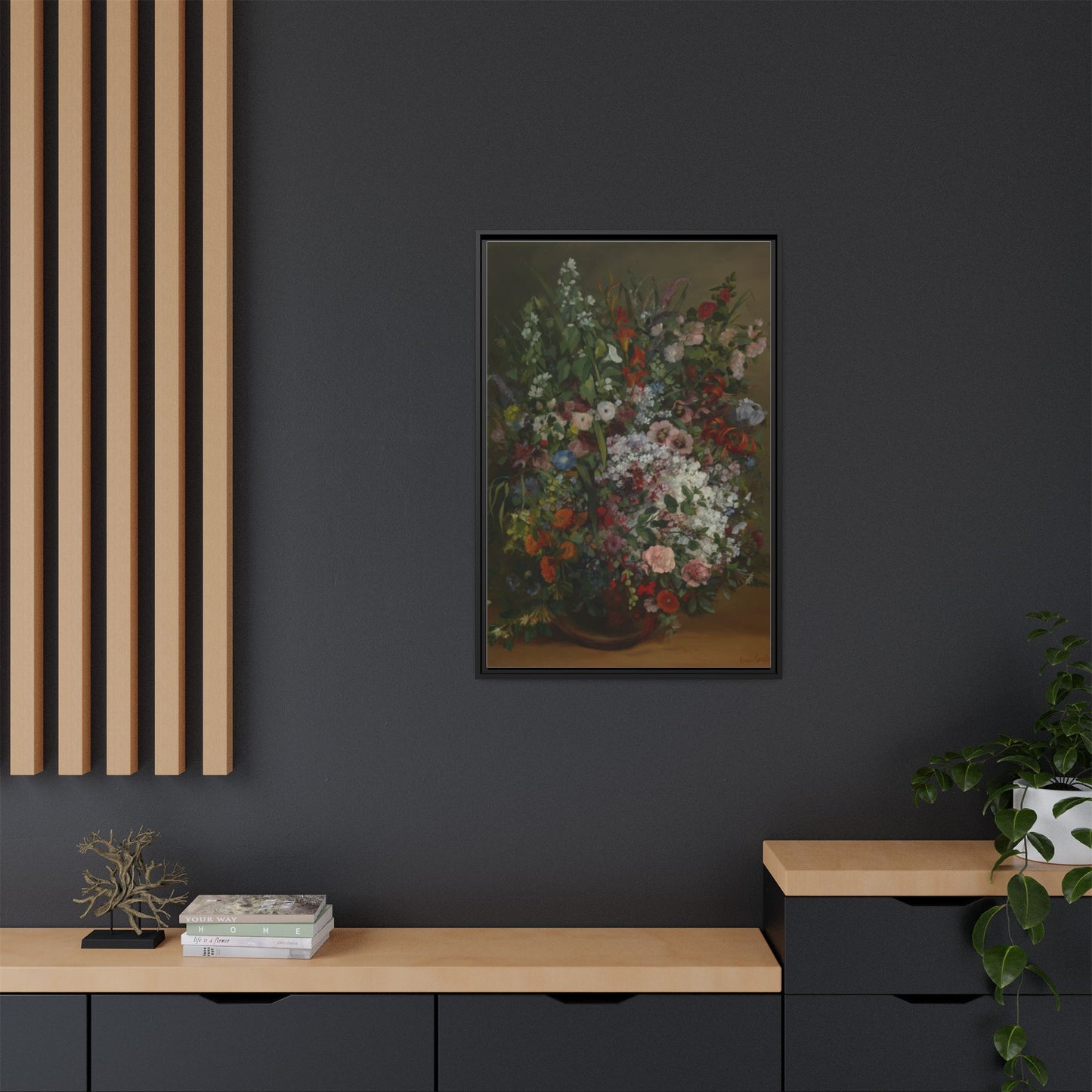 Bouquet of Flowers in a Vase - Courbet, Matte Canvas, Black Frame