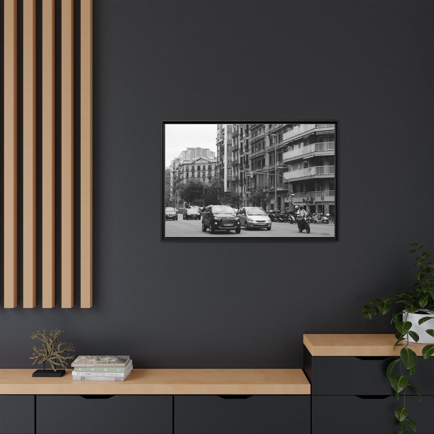 Eixample Street Barcelona, Matte Canvas, Black Frame