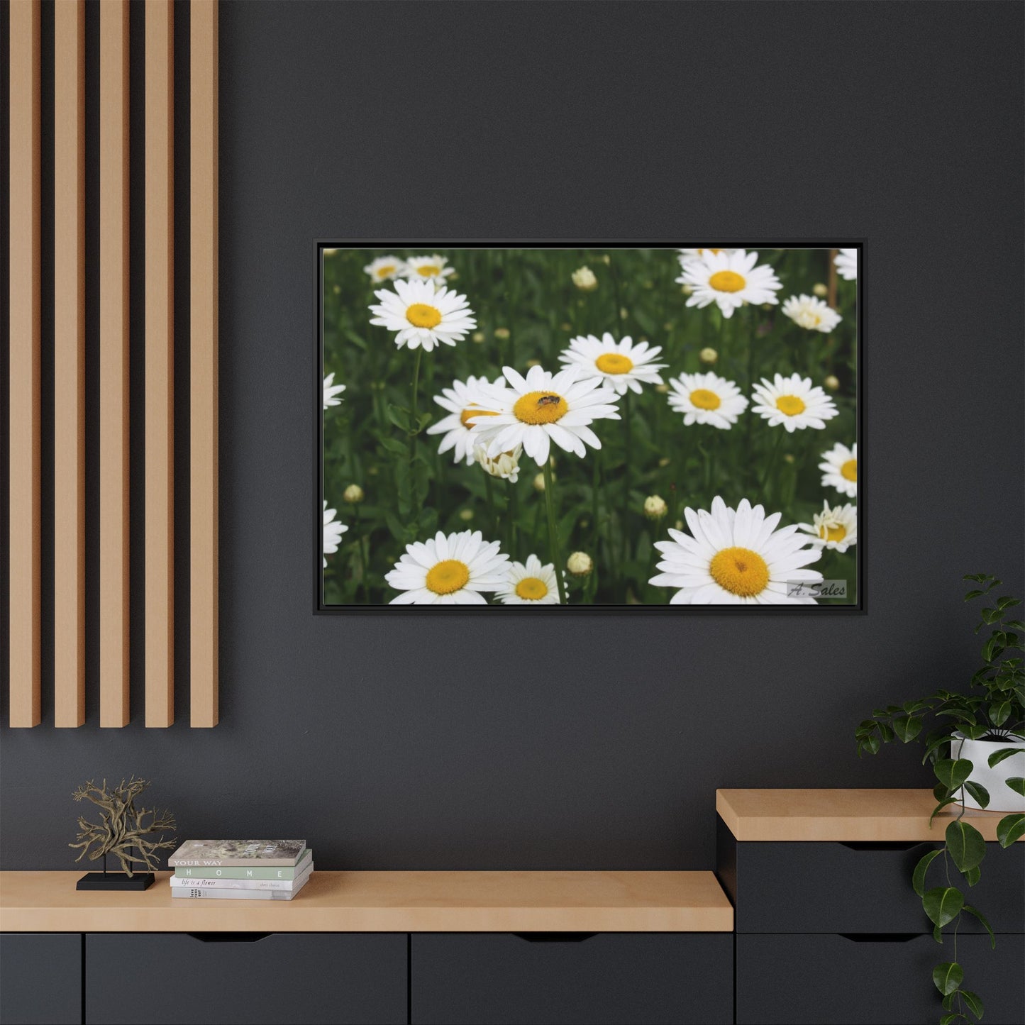 Field of Daisies, Matte Canvas, Black Frame